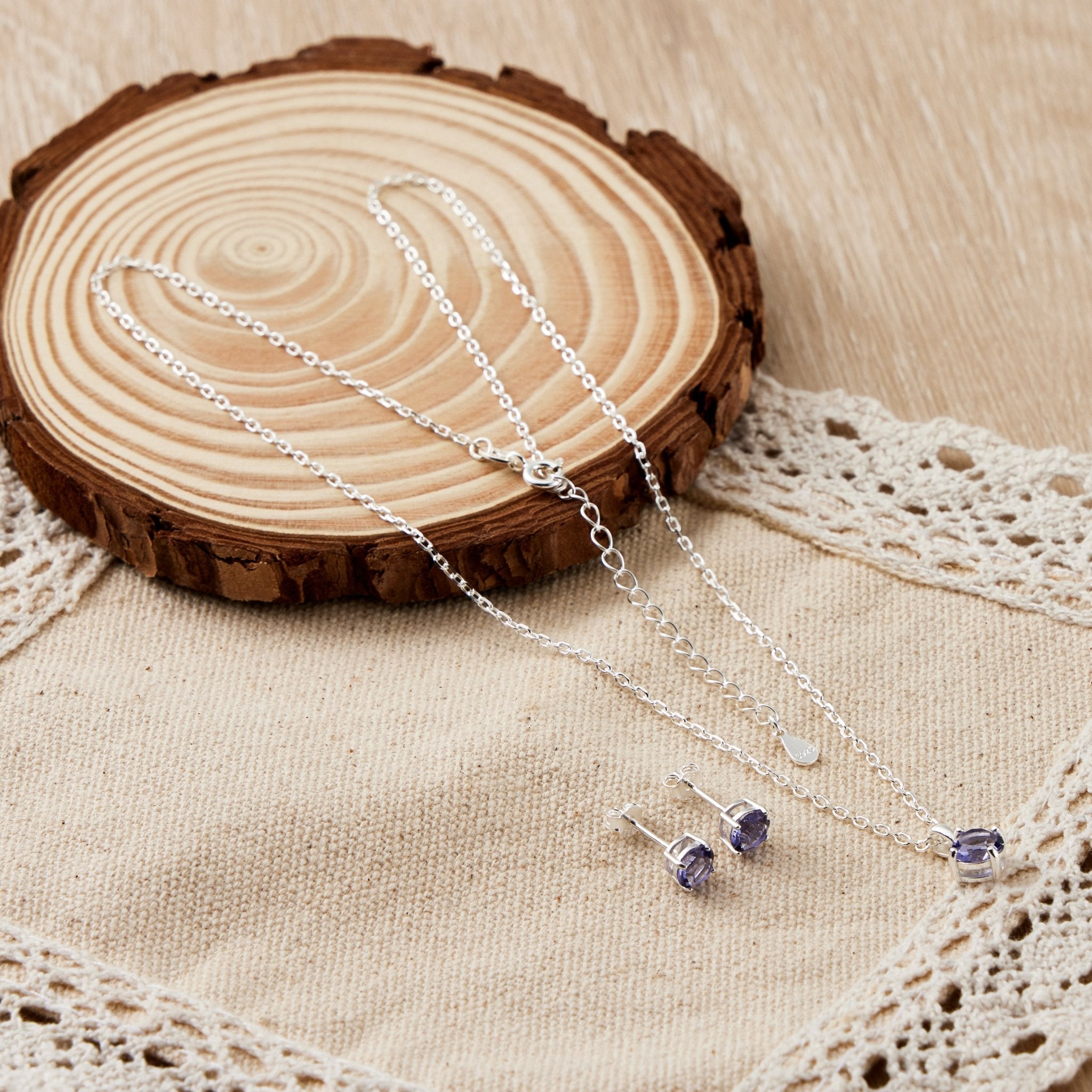 Sterling Silver February (Amethyst) Birthstone Necklace & Earrings Set Created with Zircondia® Crystals