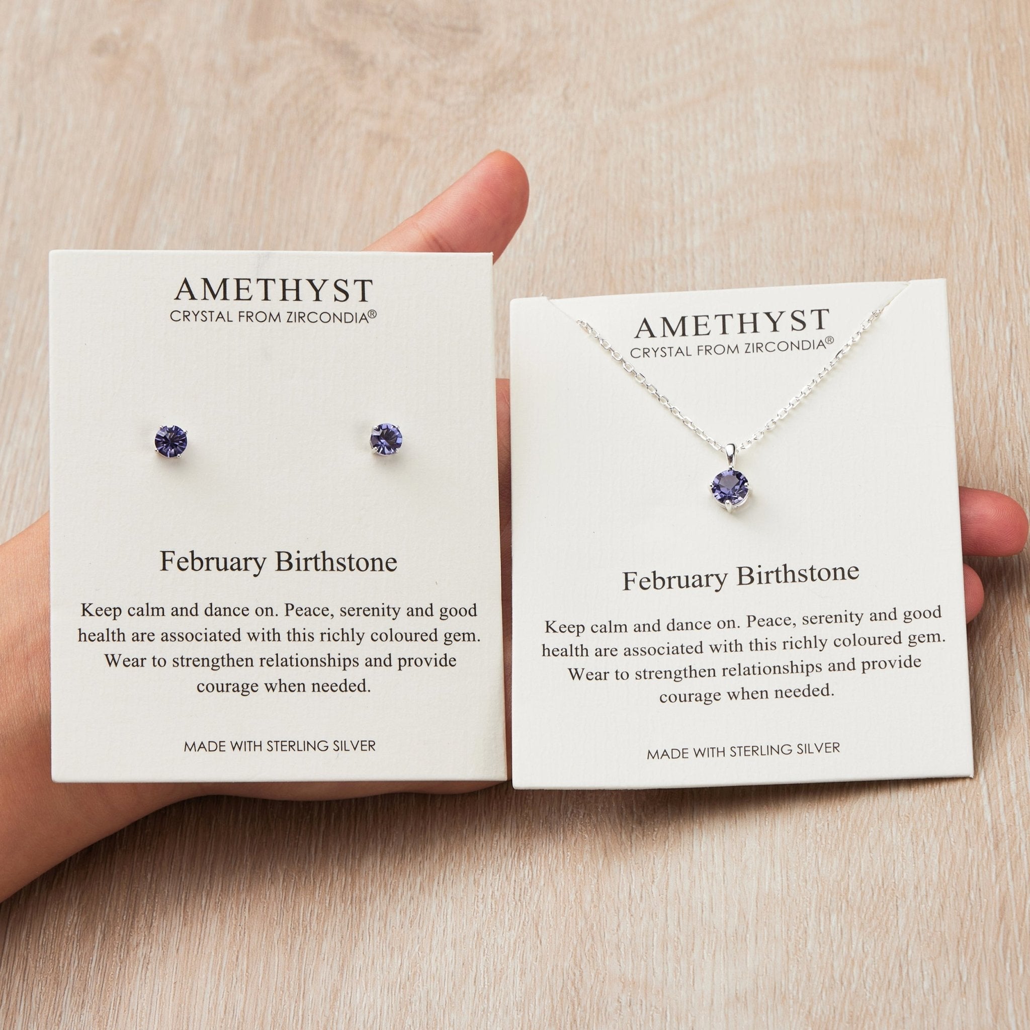 Sterling Silver February (Amethyst) Birthstone Necklace & Earrings Set Created with Zircondia® Crystals