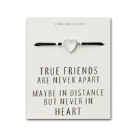 Sterling Silver Friendship Quote Corded Heart Bracelet