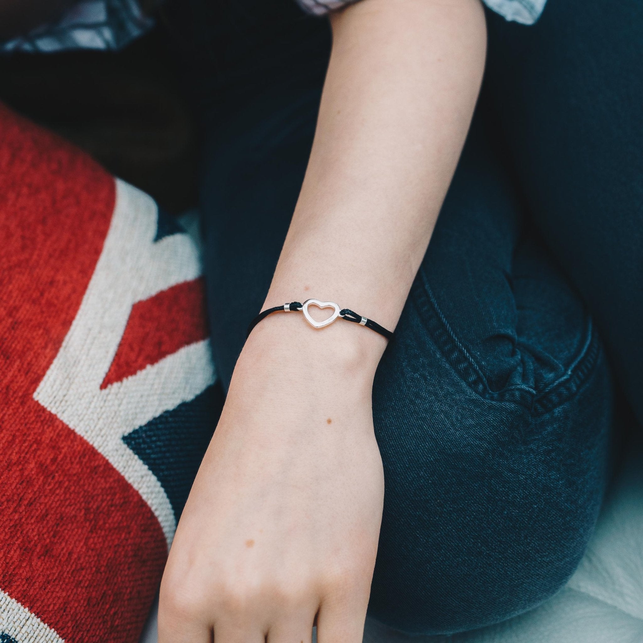 Sterling Silver Friendship Quote Corded Heart Bracelet