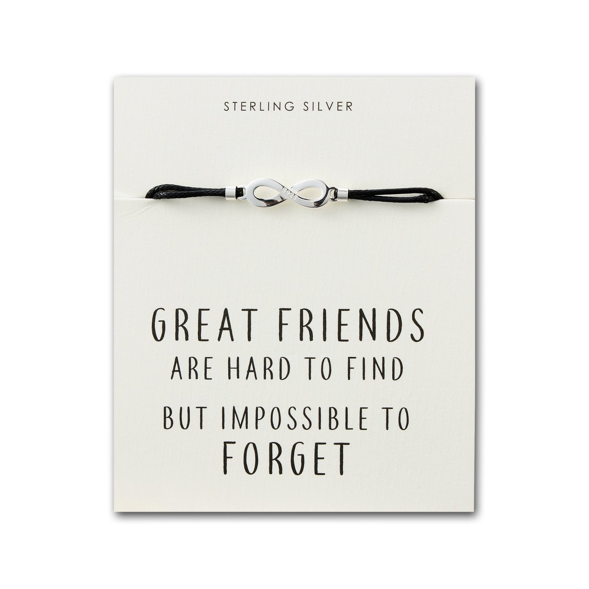 Sterling Silver Friendship Quote Corded Infinity Bracelet