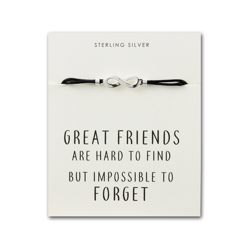Sterling Silver Friendship Quote Corded Infinity Bracelet