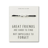 Sterling Silver Friendship Quote Corded Infinity Bracelet