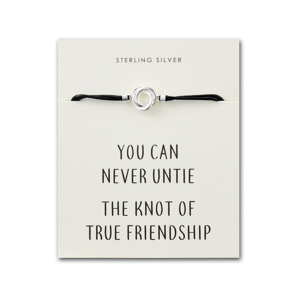 Sterling Silver Friendship Quote Corded Knot Bracelet