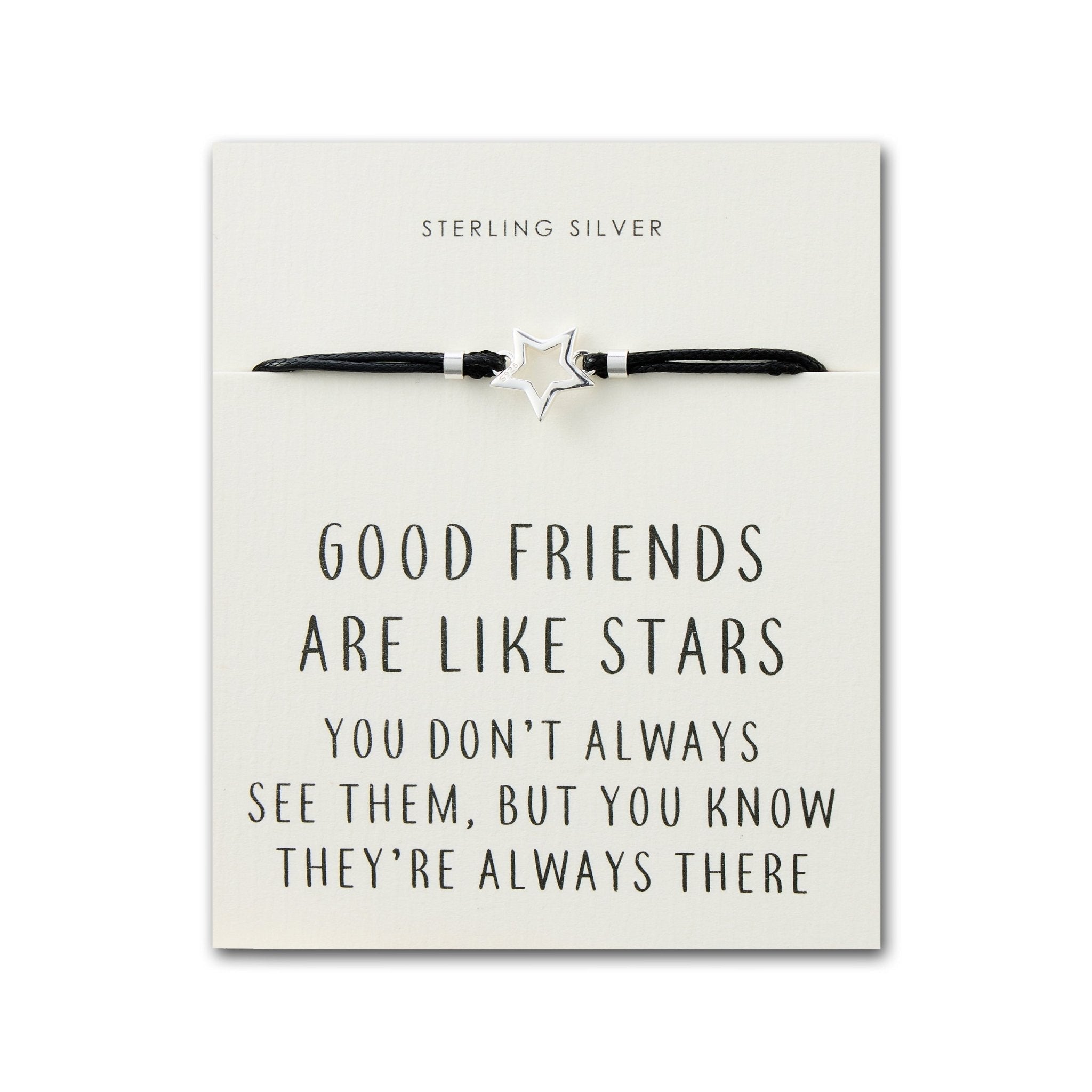 Sterling Silver Friendship Quote Corded Star Bracelet