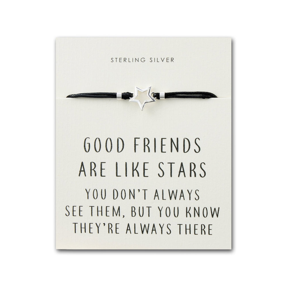 Sterling Silver Friendship Quote Corded Star Bracelet