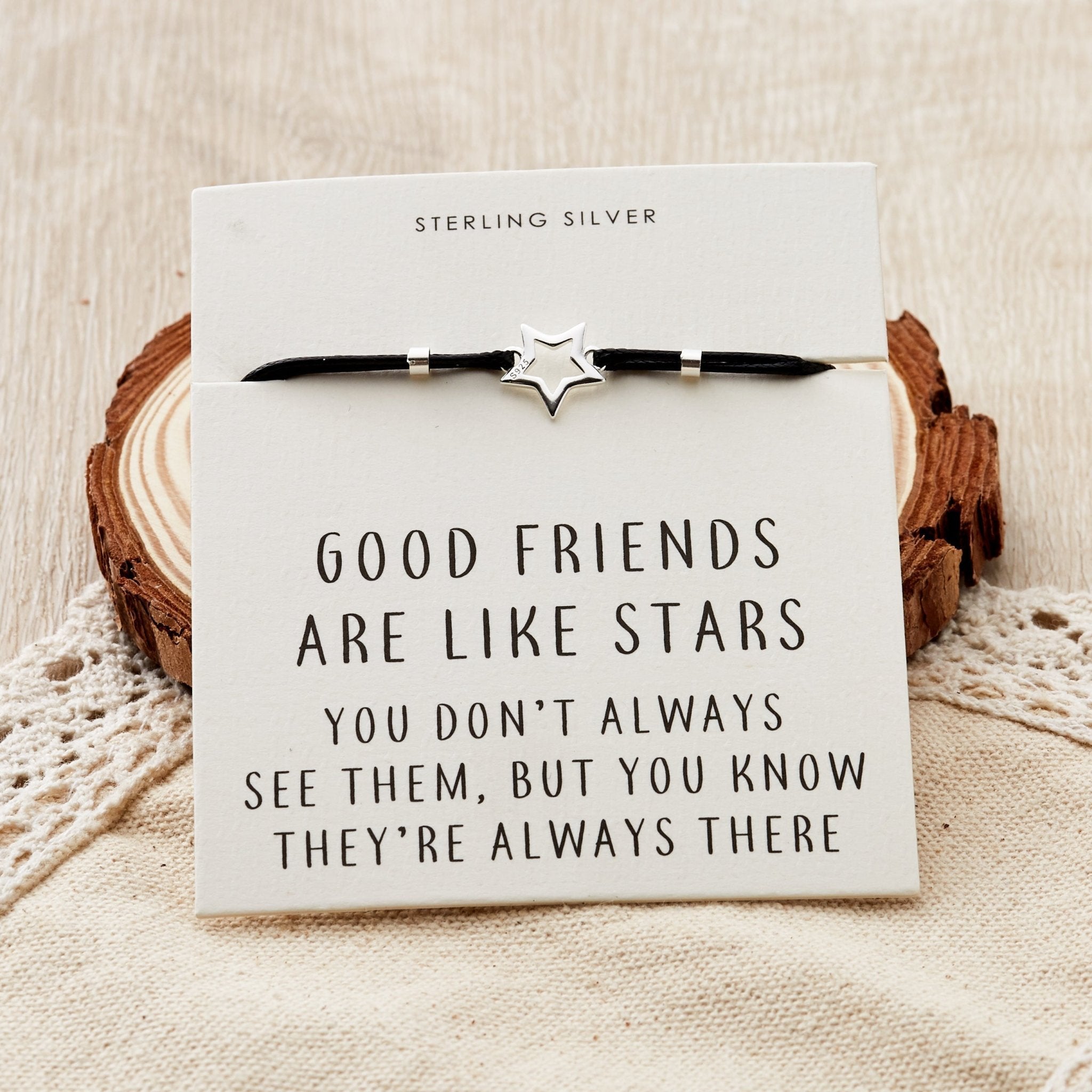 Sterling Silver Friendship Quote Corded Star Bracelet