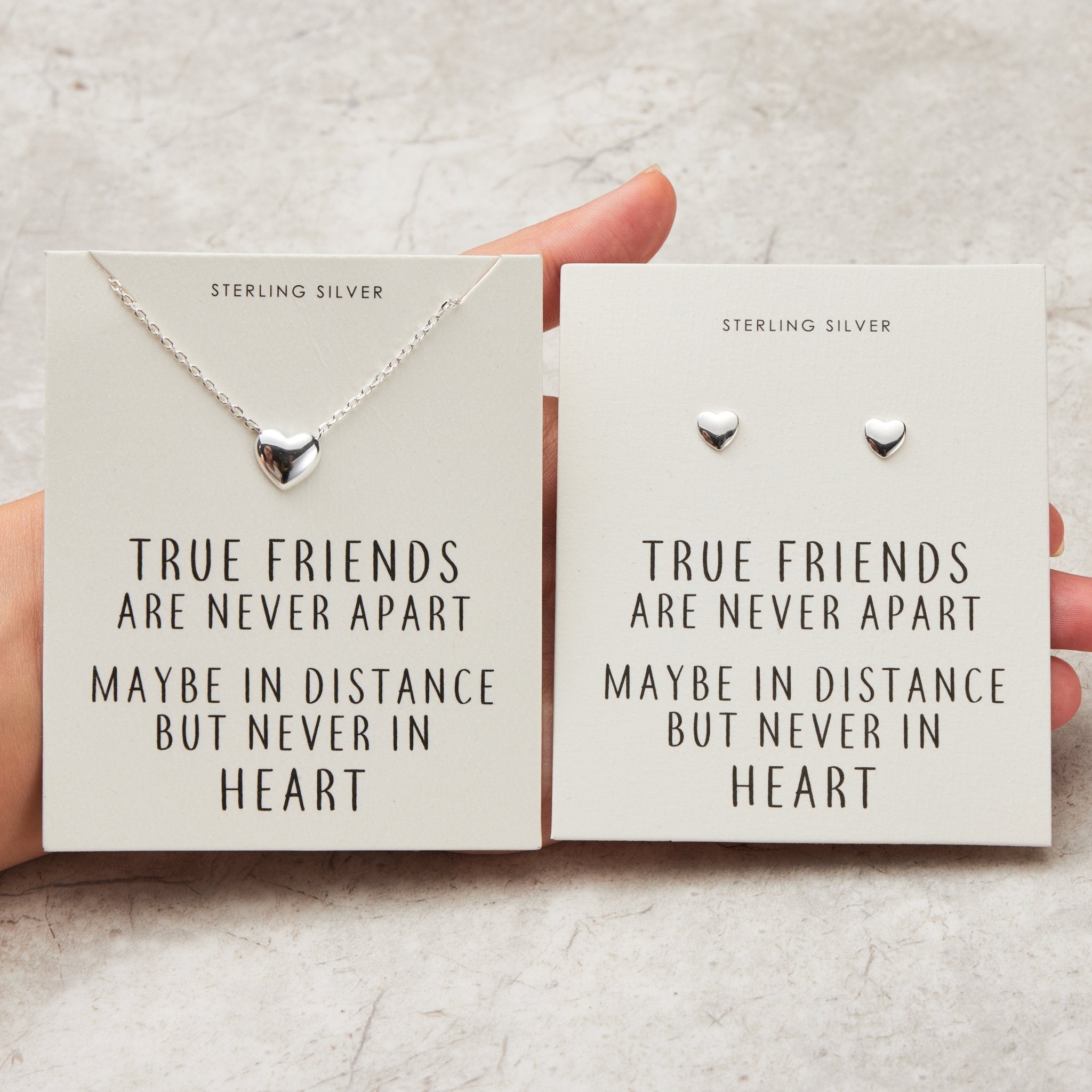 Sterling Silver Friendship Quote Heart Set