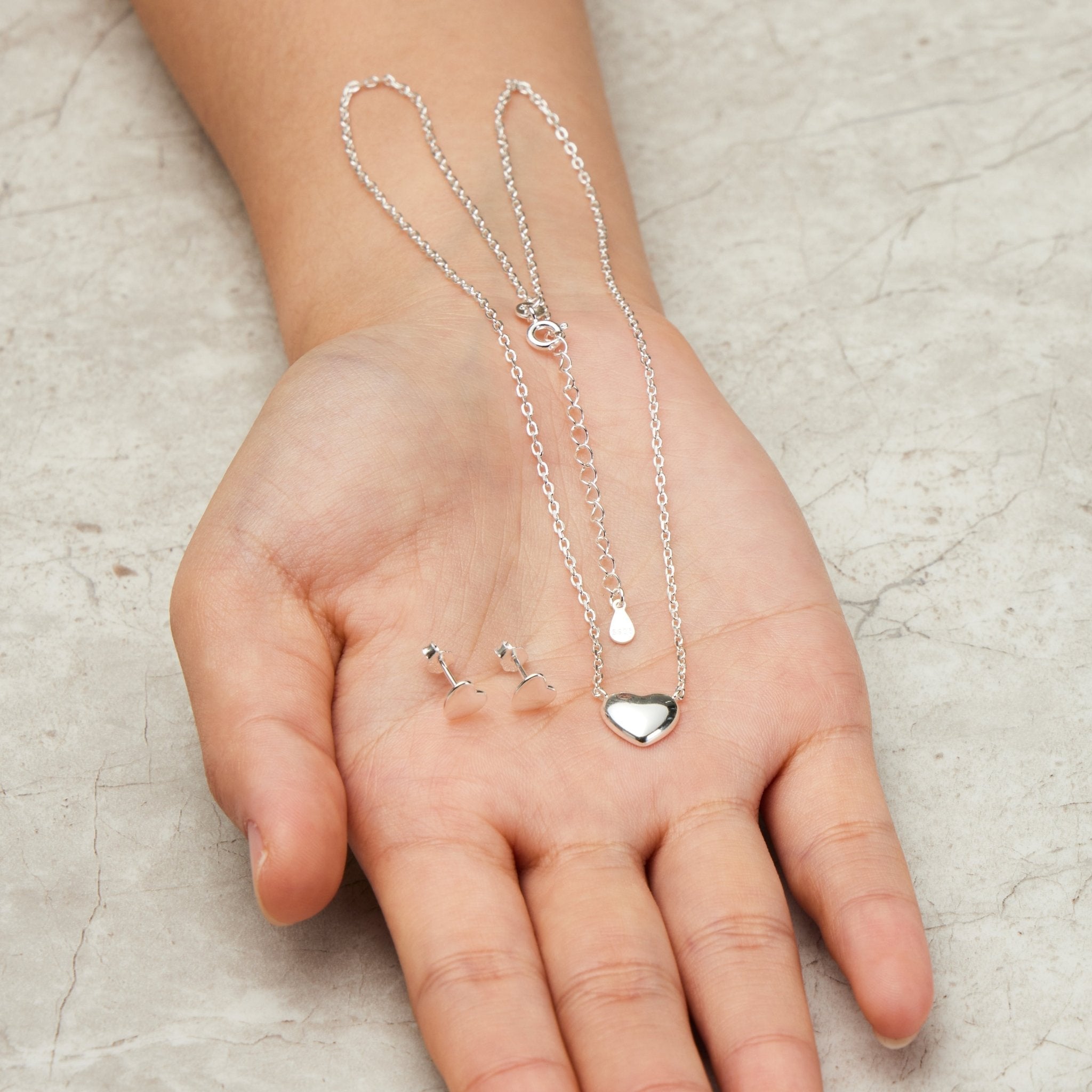 Sterling Silver Friendship Quote Heart Set