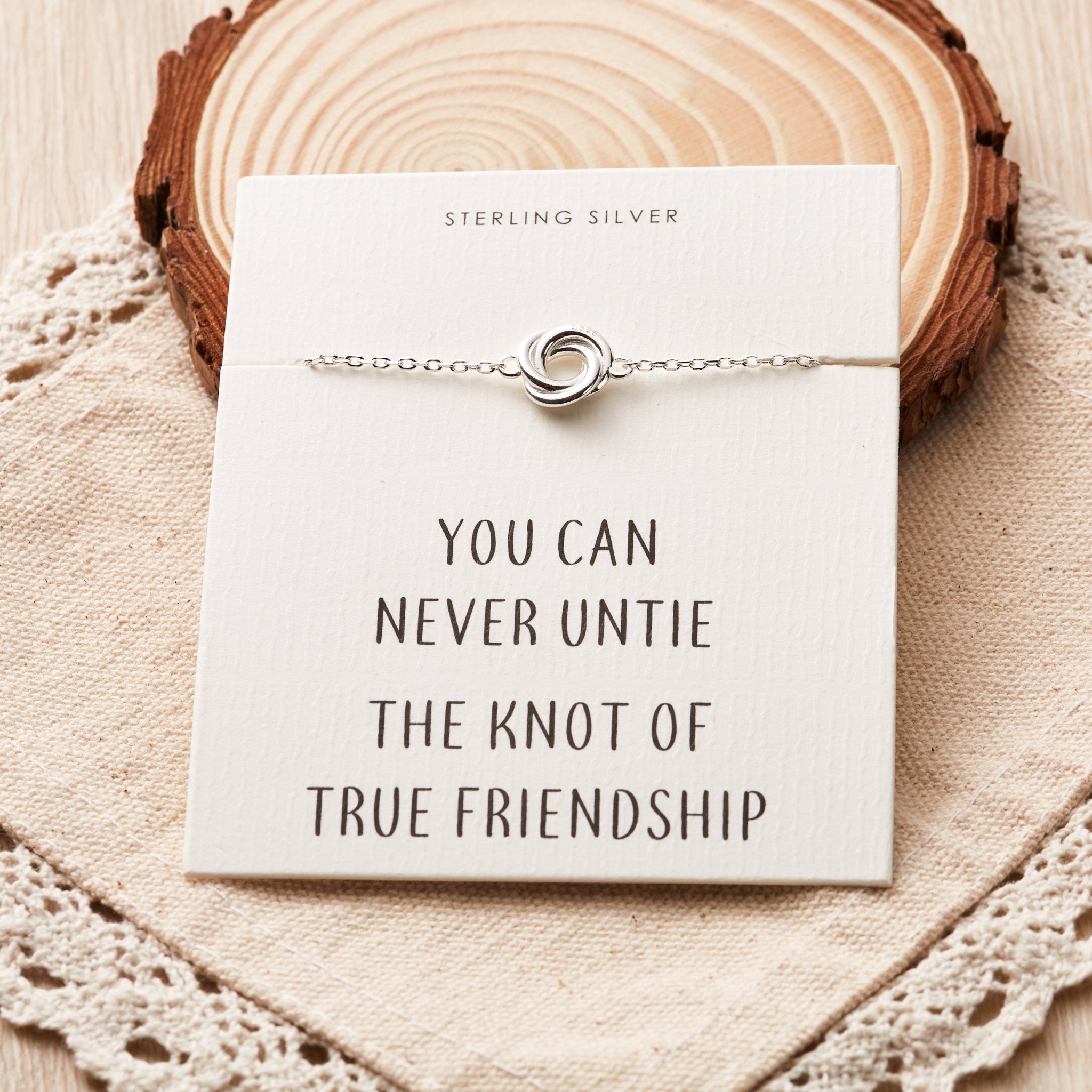 Sterling Silver Friendship Quote Knot Bracelet