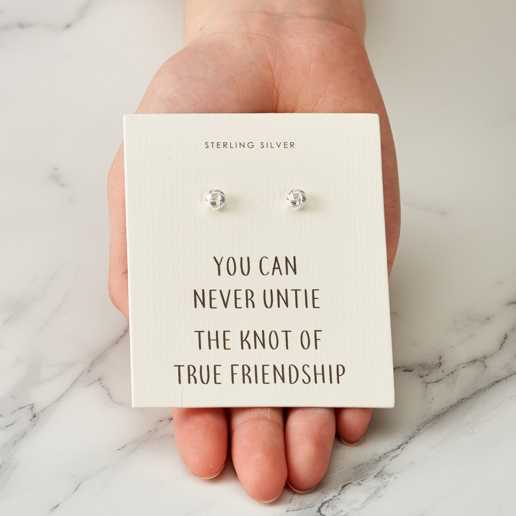 Sterling Silver Friendship Quote Knot Earrings
