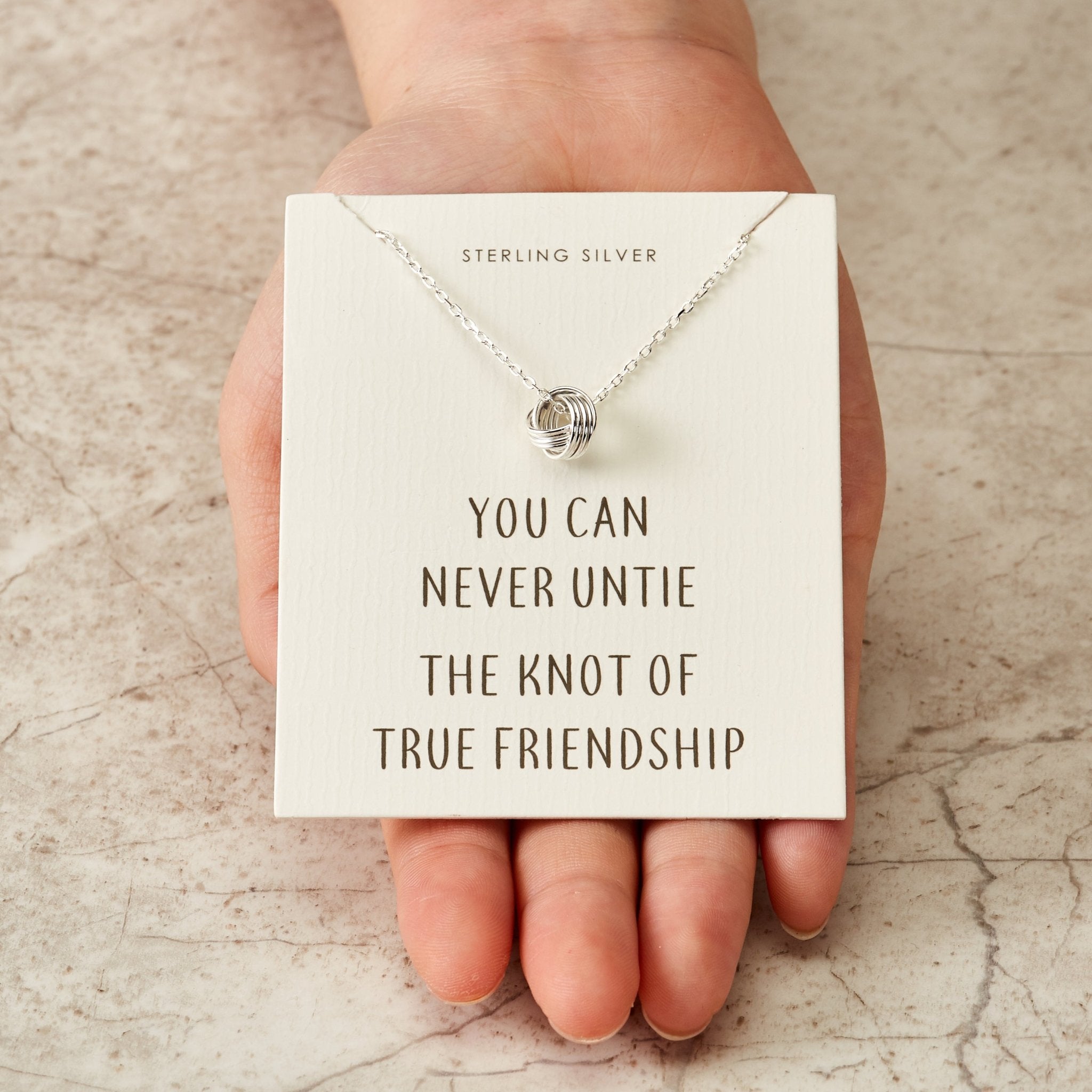 Sterling Silver Friendship Quote Knot Necklace