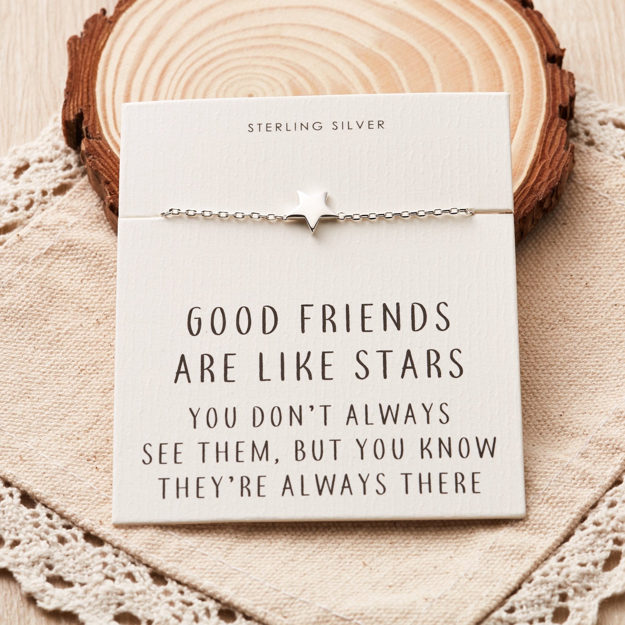 Sterling Silver Friendship Quote Star Bracelet