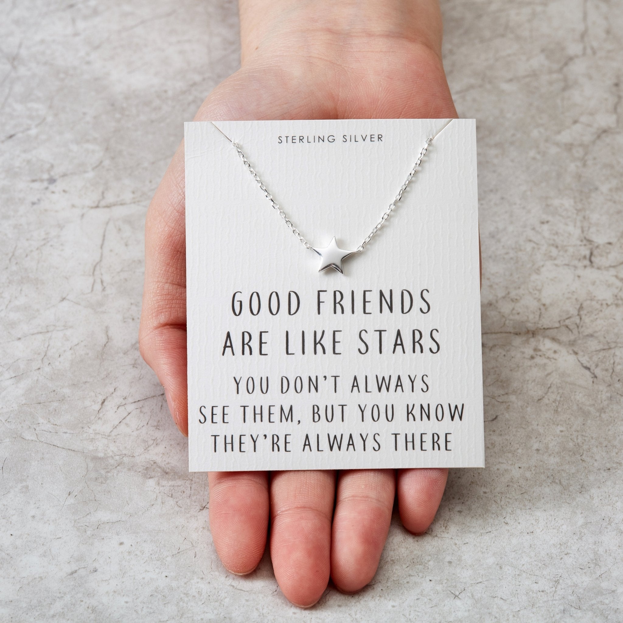 Sterling Silver Friendship Quote Star Necklace