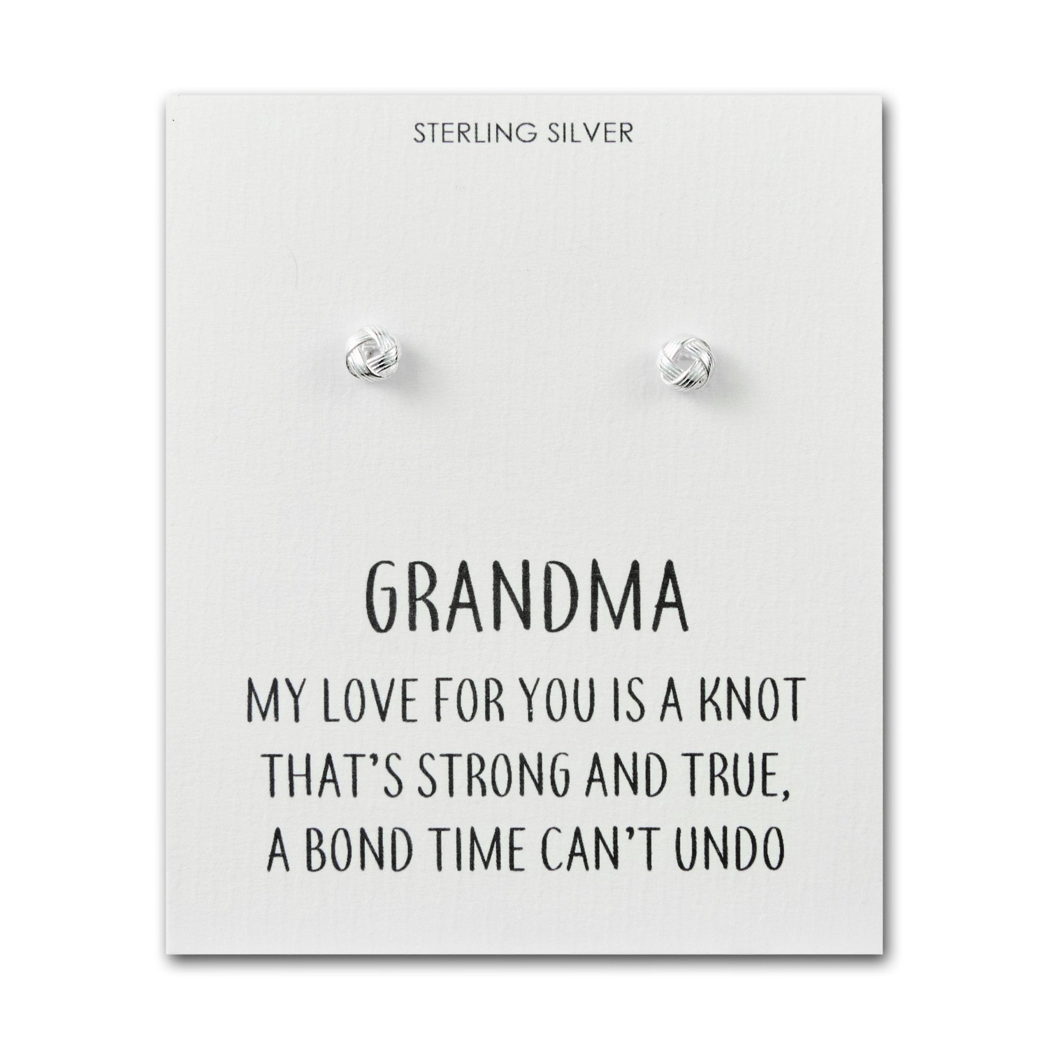Sterling Silver Grandma Quote Knot Earrings