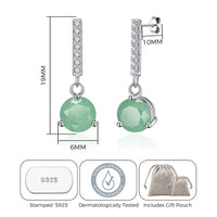 Sterling Silver Green Aventurine Gemstone Drop Earrings with Quote Card