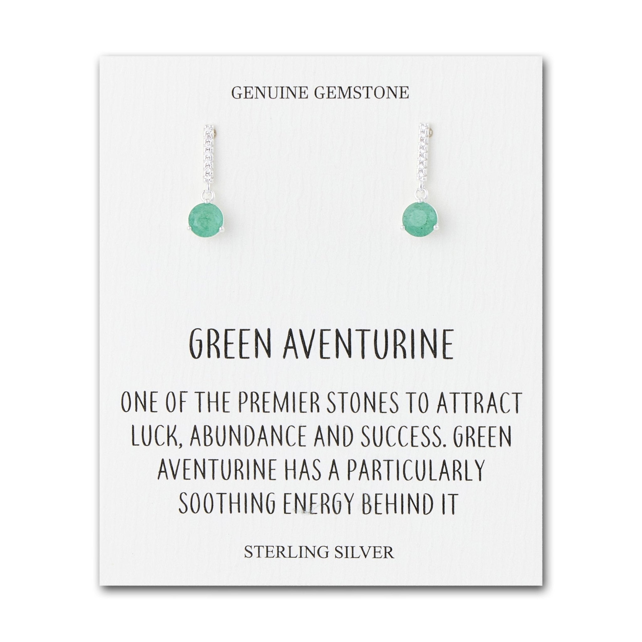 Sterling Silver Green Aventurine Gemstone Drop Earrings with Quote Card