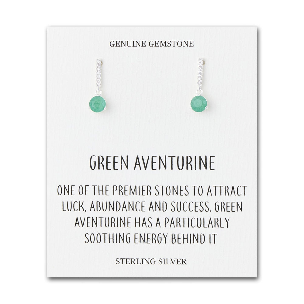 Sterling Silver Green Aventurine Gemstone Drop Earrings with Quote Card