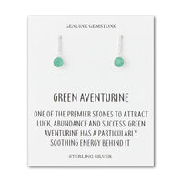 Sterling Silver Green Aventurine Gemstone Drop Earrings with Quote Card