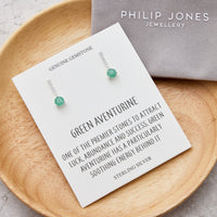 Sterling Silver Green Aventurine Gemstone Drop Earrings with Quote Card