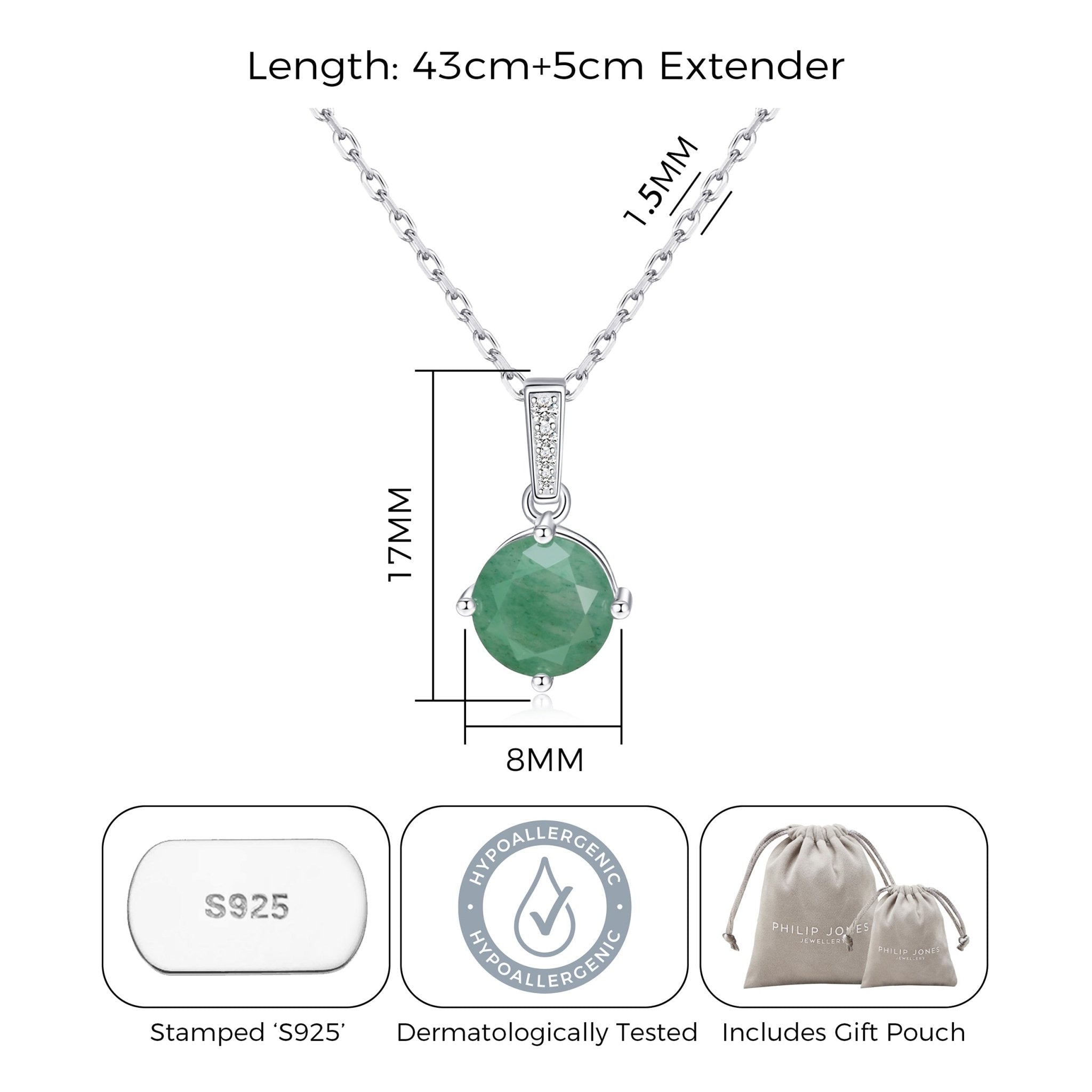 Sterling Silver Green Aventurine Gemstone Necklace