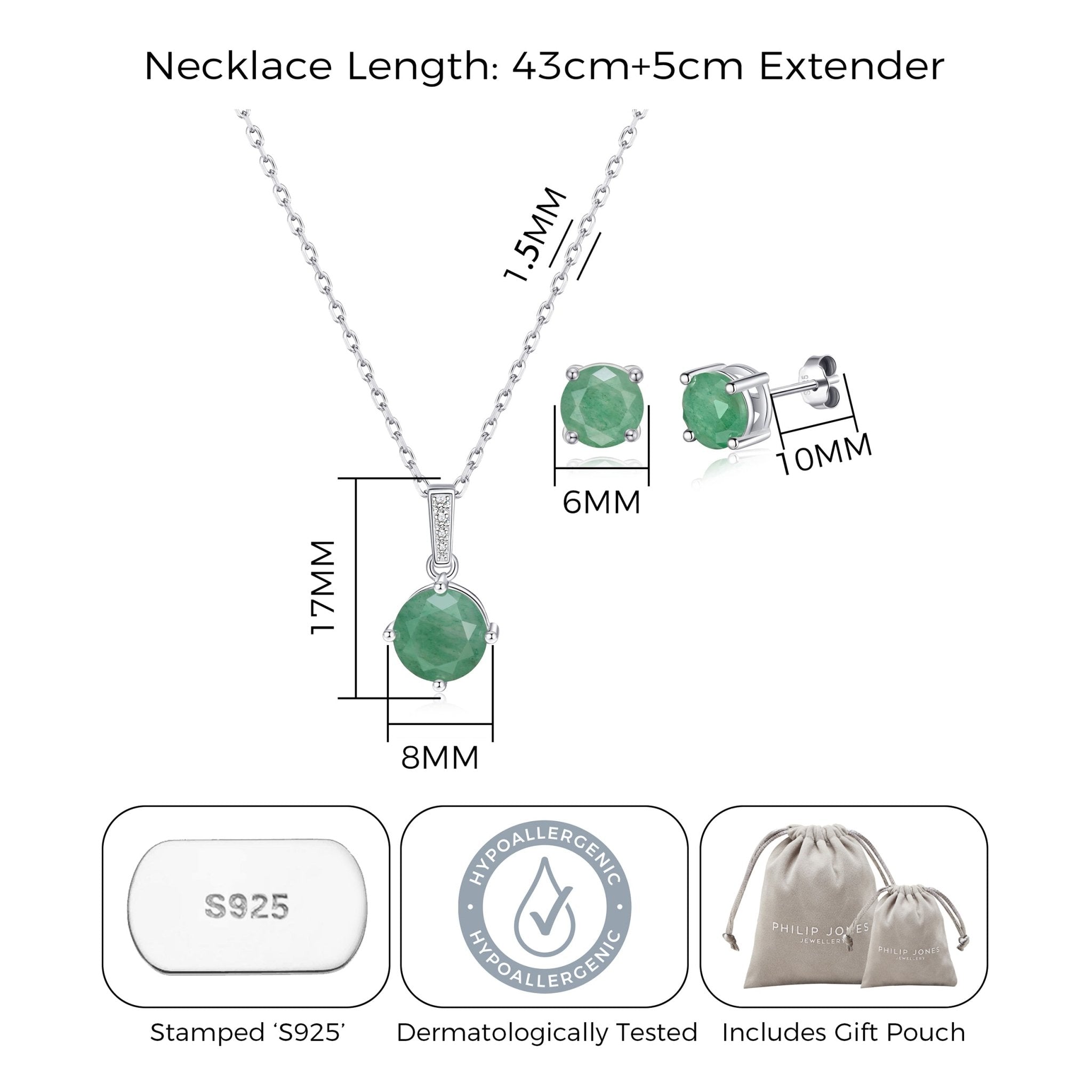 Sterling Silver Green Aventurine Gemstone Set
