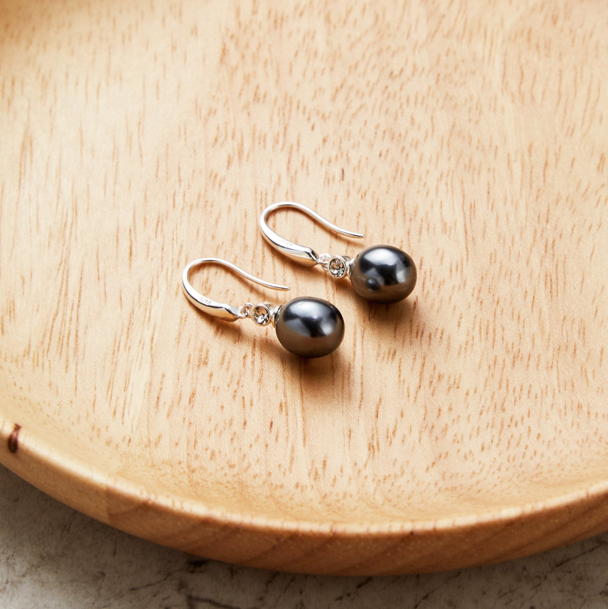 Sterling Silver Grey Pearl Drop Earrings Created with Zircondia® Crystals