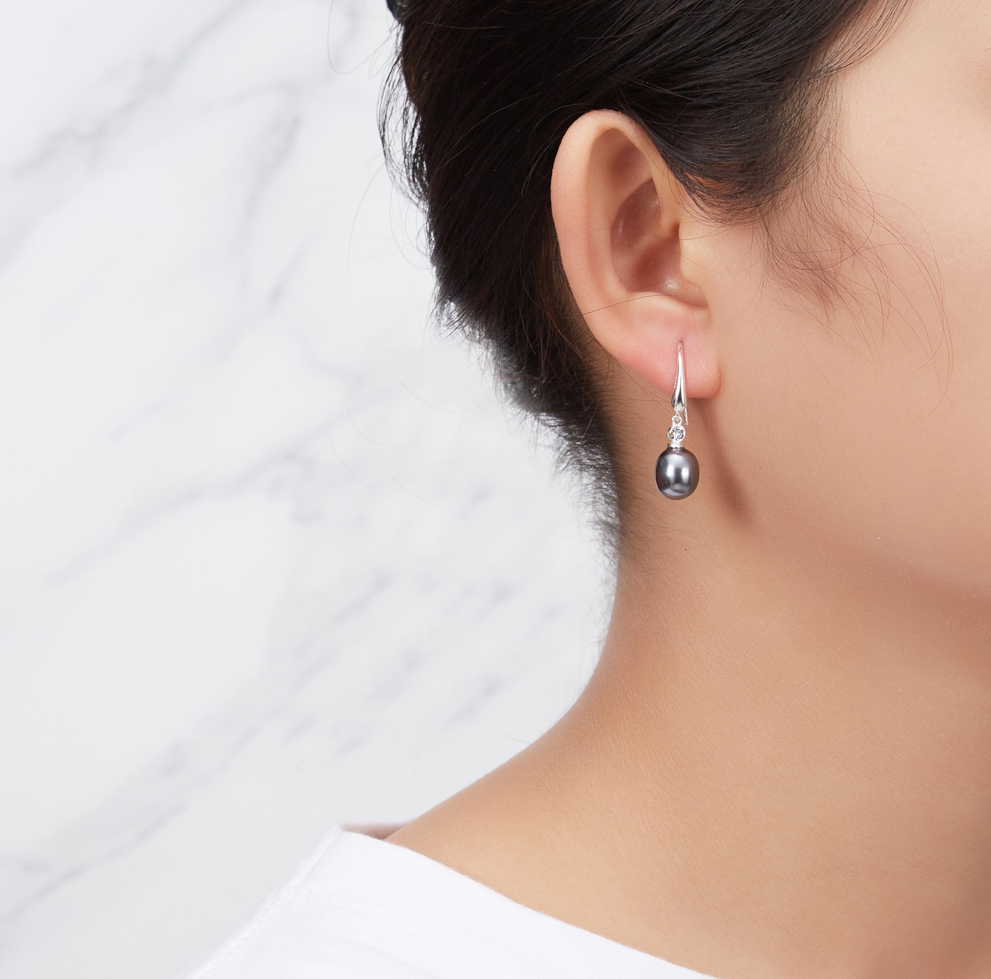 Sterling Silver Grey Pearl Drop Earrings Created with Zircondia® Crystals