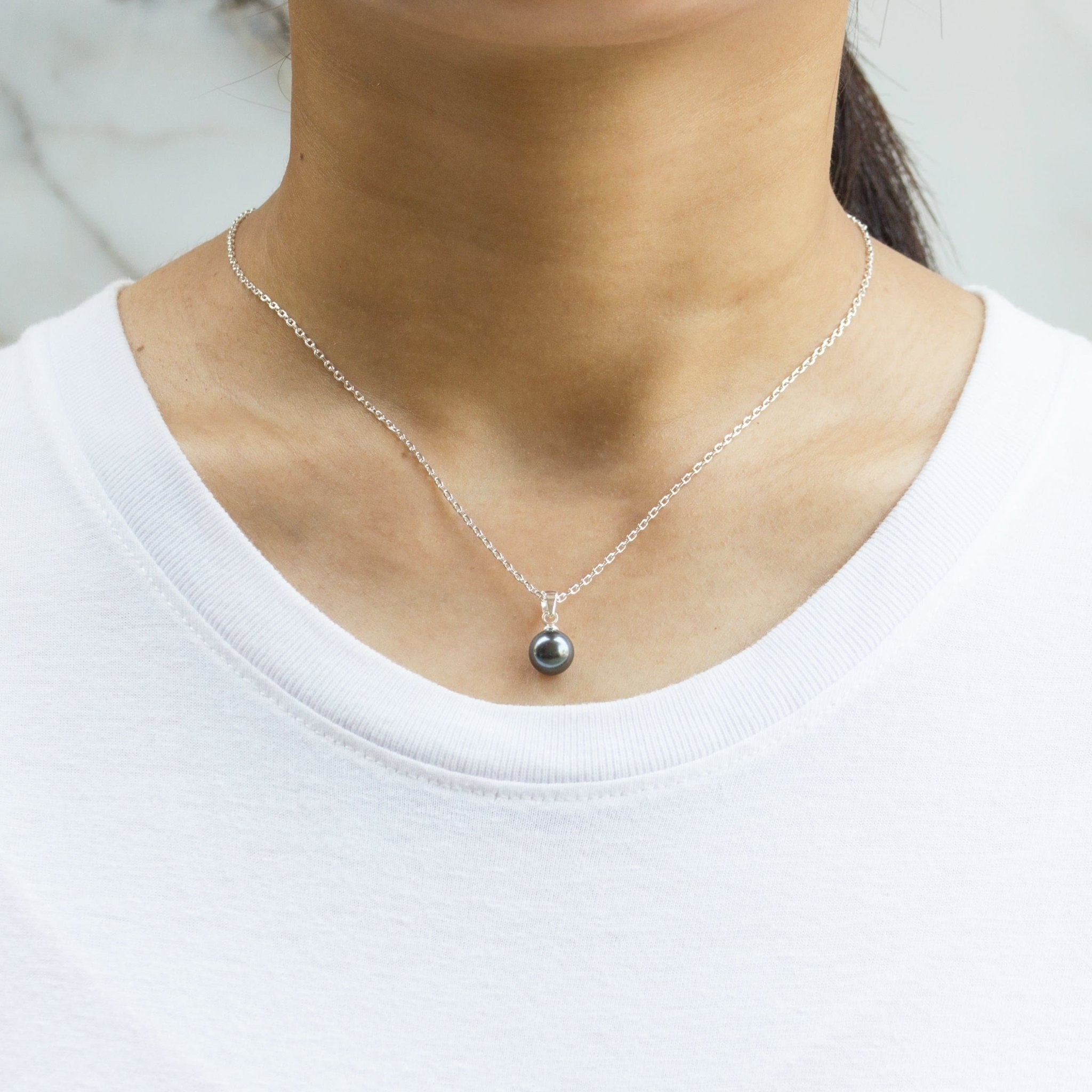 Sterling Silver Grey Shell Pearl Necklace