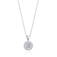 Sterling Silver Halo Necklace Created with Zircondia® Crystals