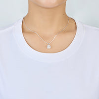 Sterling Silver Halo Necklace Created with Zircondia® Crystals