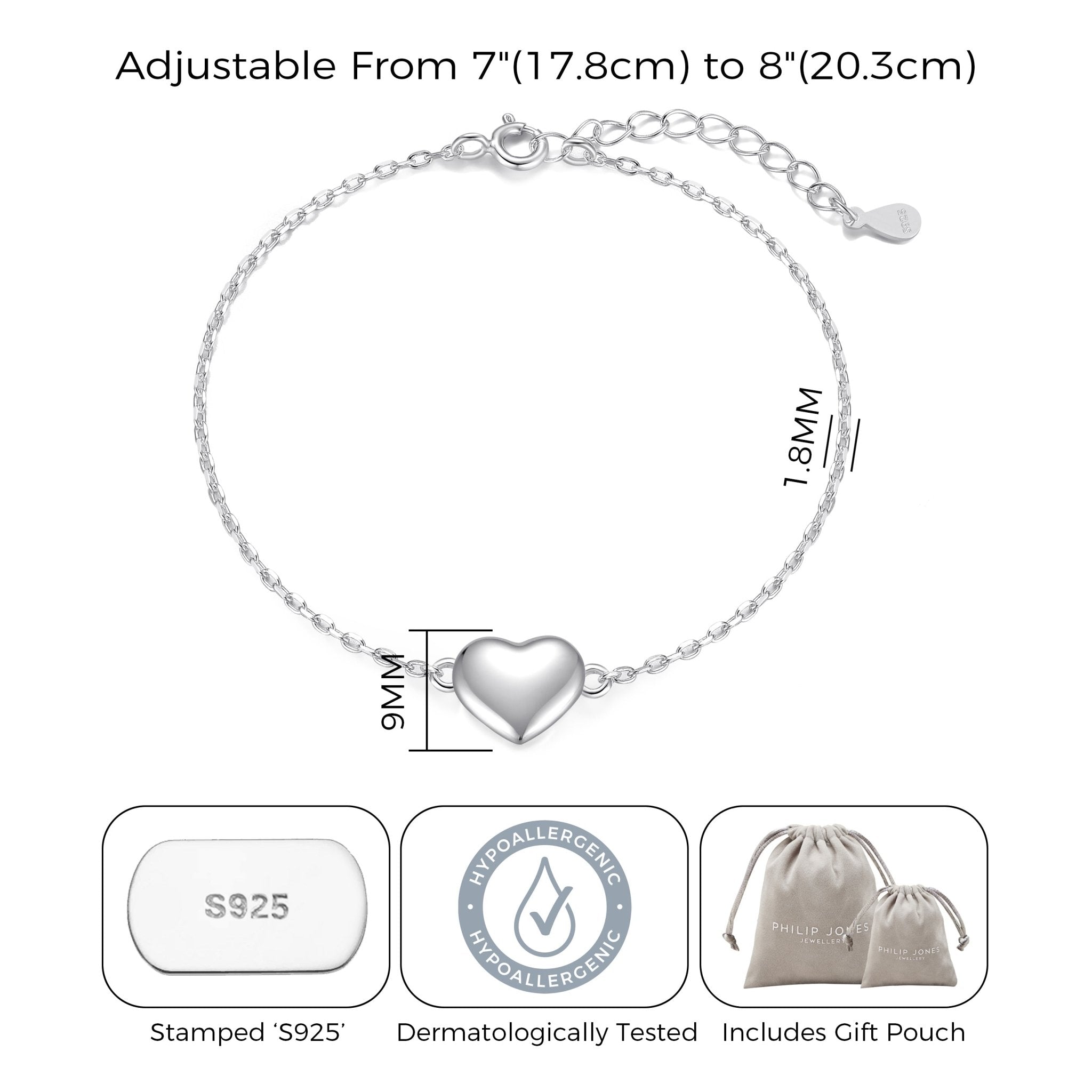 Sterling Silver Heart Bracelet