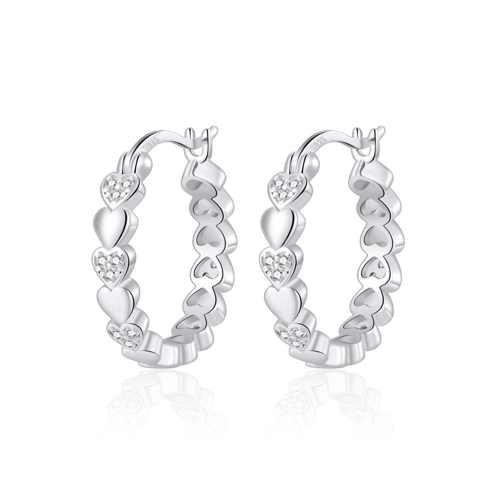 Sterling Silver Heart Hoop Earrings Created with Zircondia® Crystals