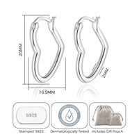Sterling Silver Heart Hoop Earrings with Latch Back