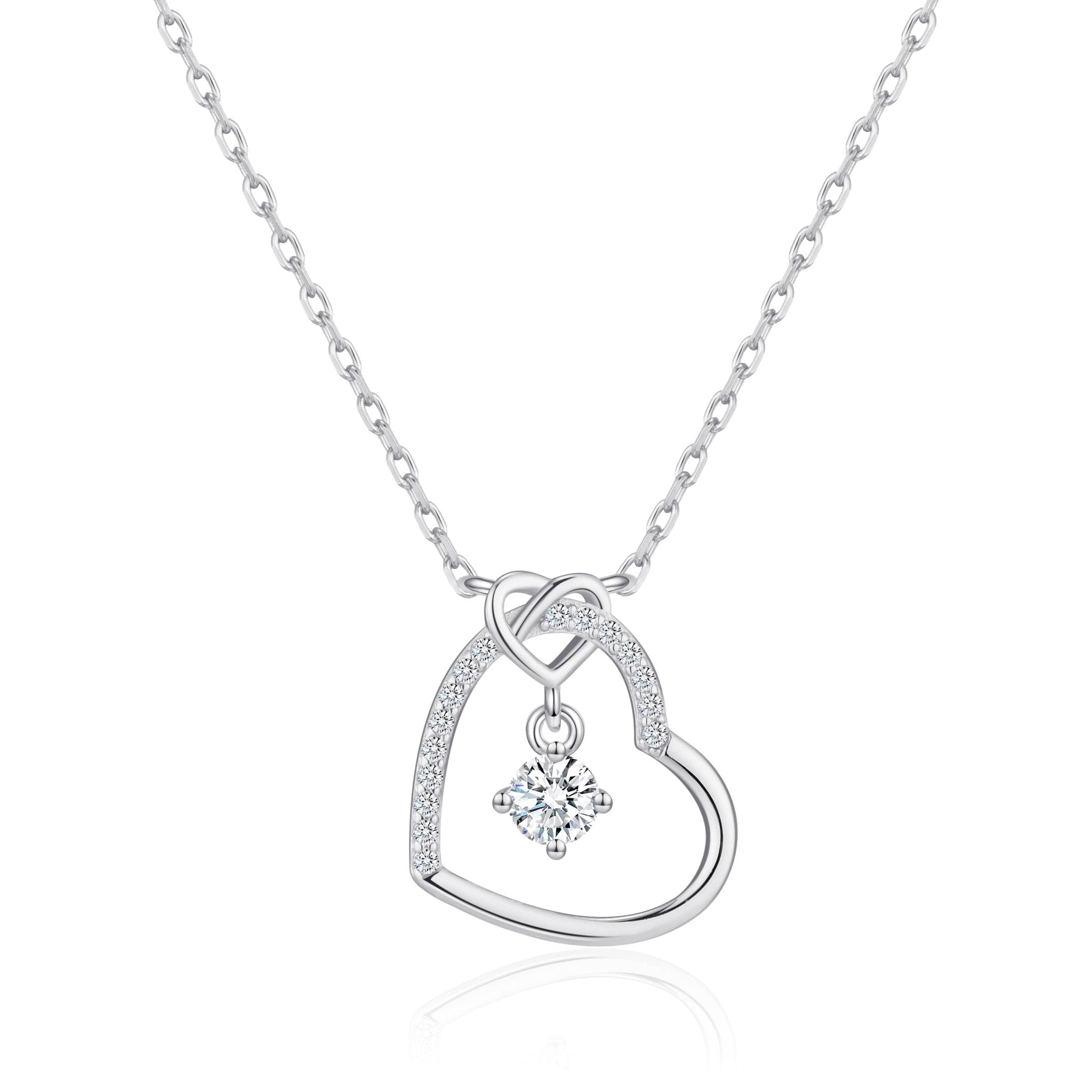 Sterling Silver Heart Necklace Created with Zircondia® Crystals