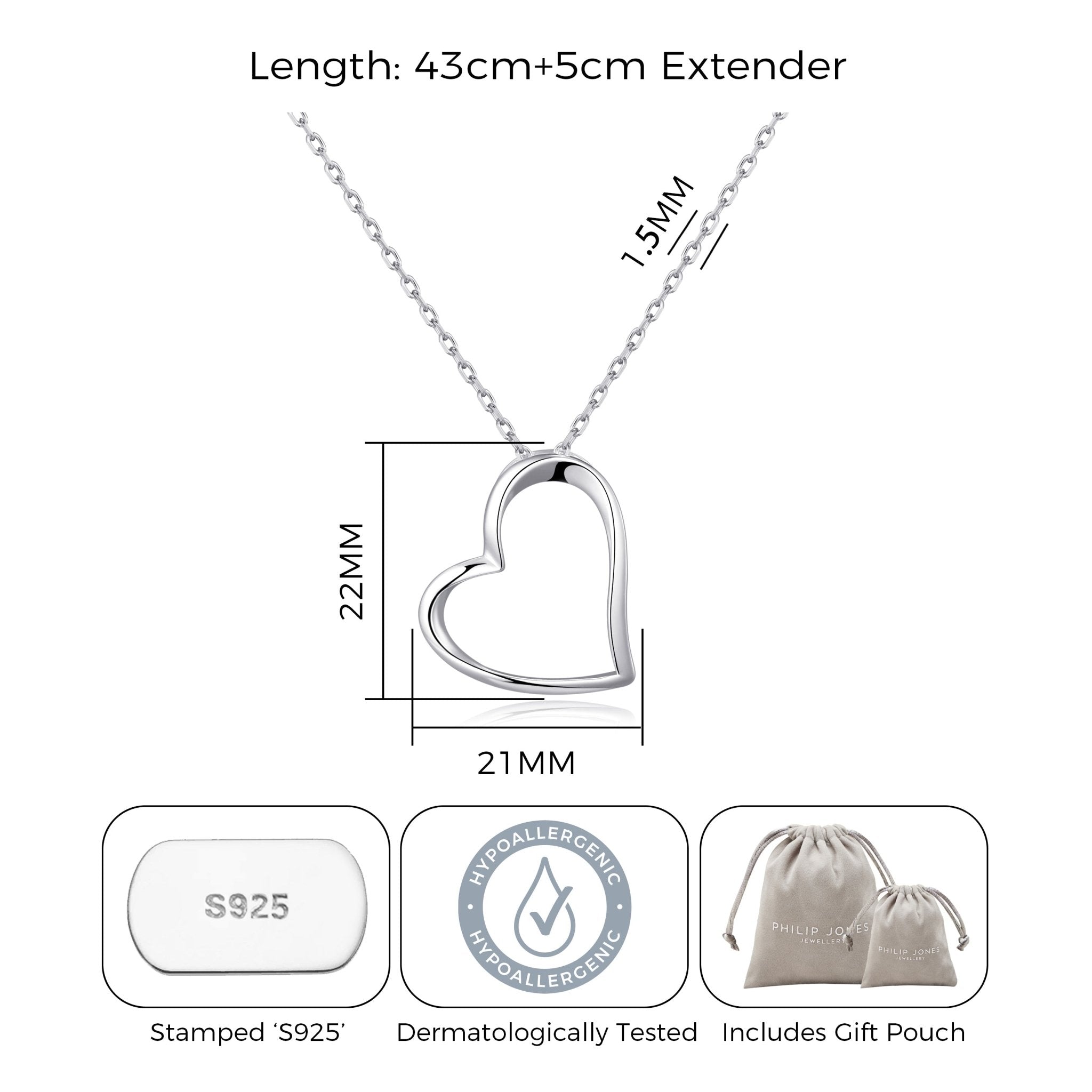 Sterling Silver Heart Pendant Necklace