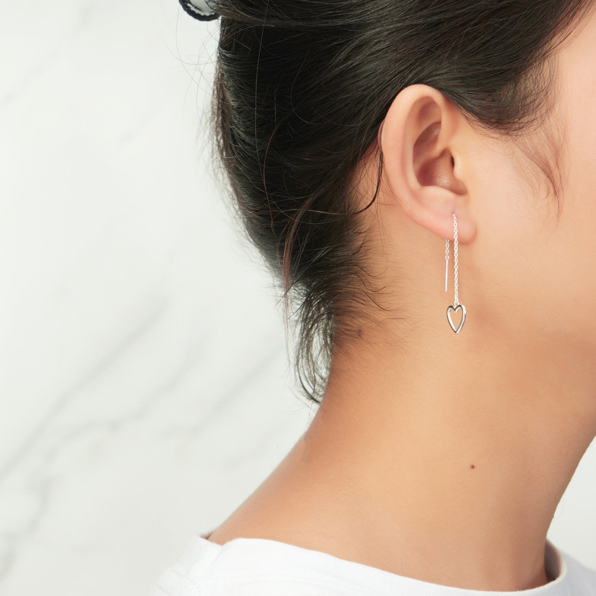 Sterling Silver Heart Thread Earrings