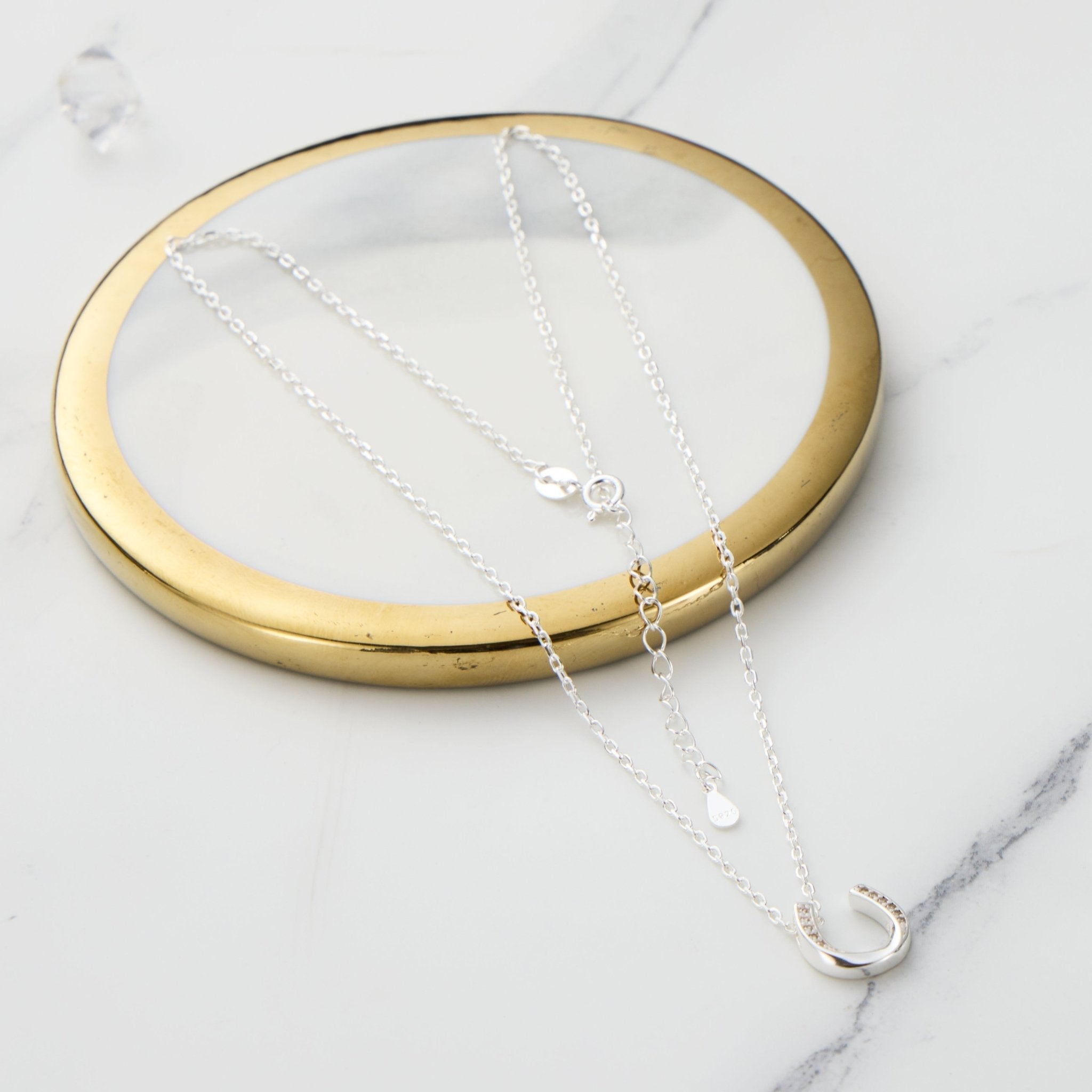 Sterling Silver Horseshoe Necklace Created with Zircondia® Crystals