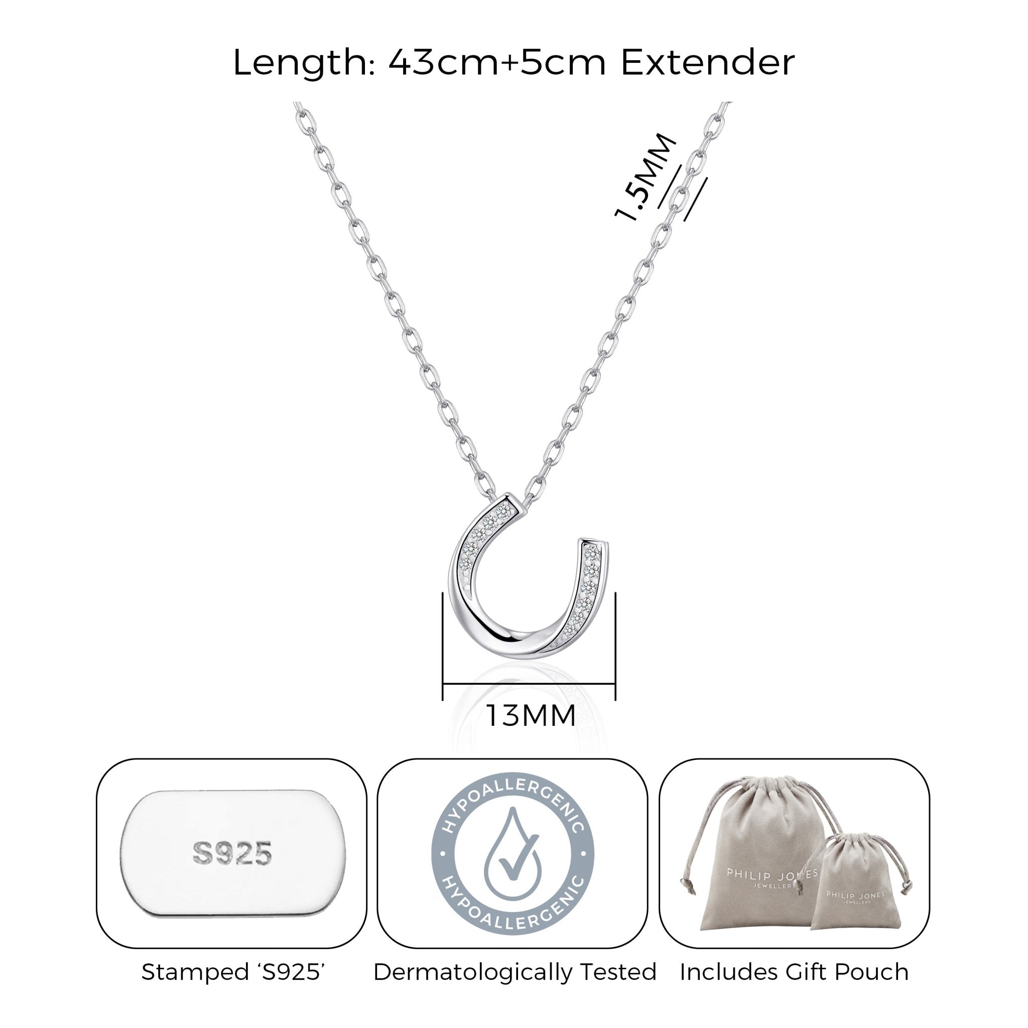 Sterling Silver Horseshoe Necklace Created with Zircondia® Crystals