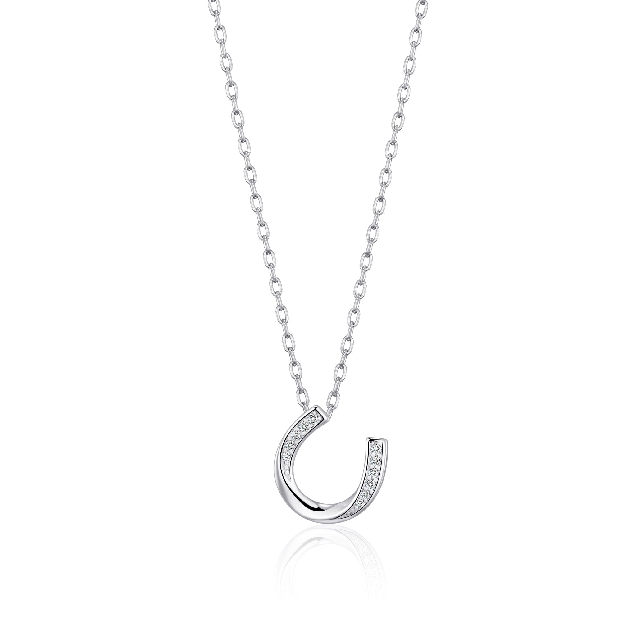 Sterling Silver Horseshoe Necklace Created with Zircondia® Crystals
