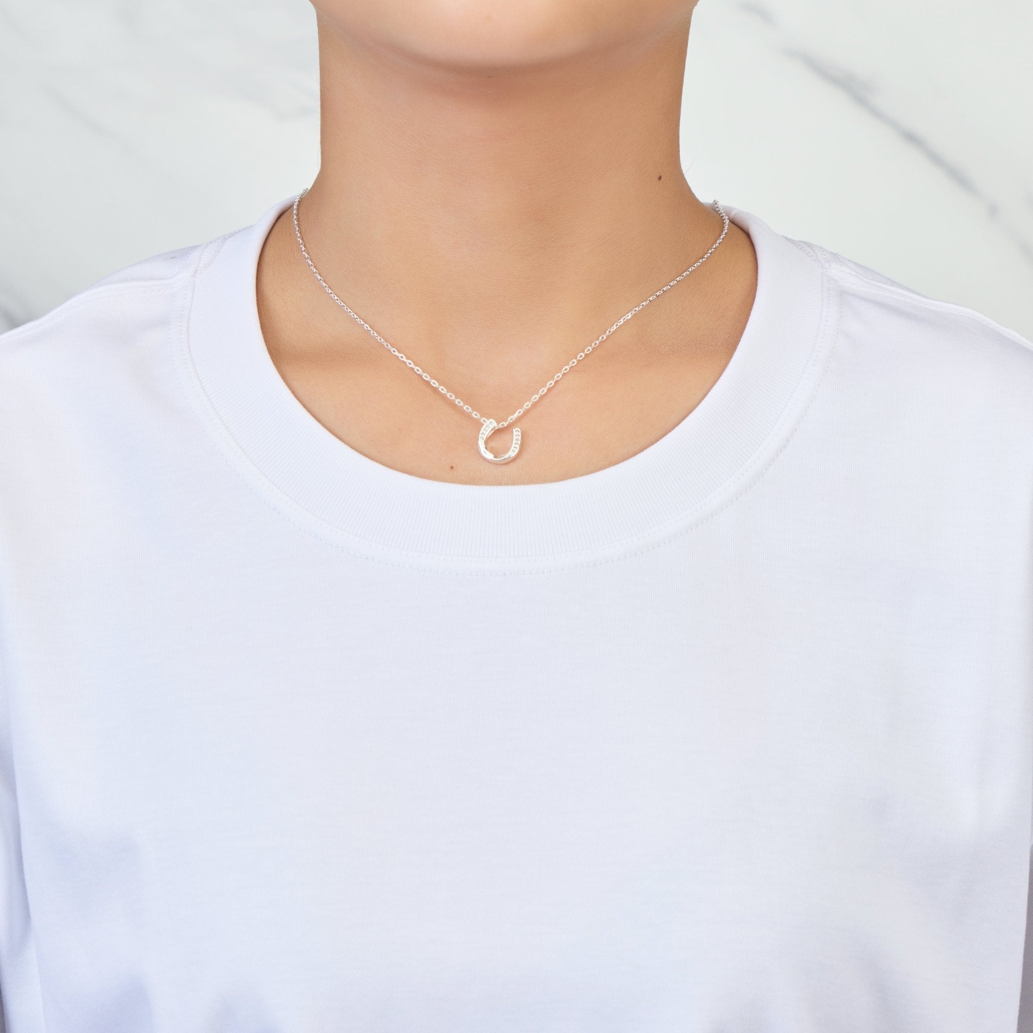 Sterling Silver Horseshoe Necklace Created with Zircondia® Crystals