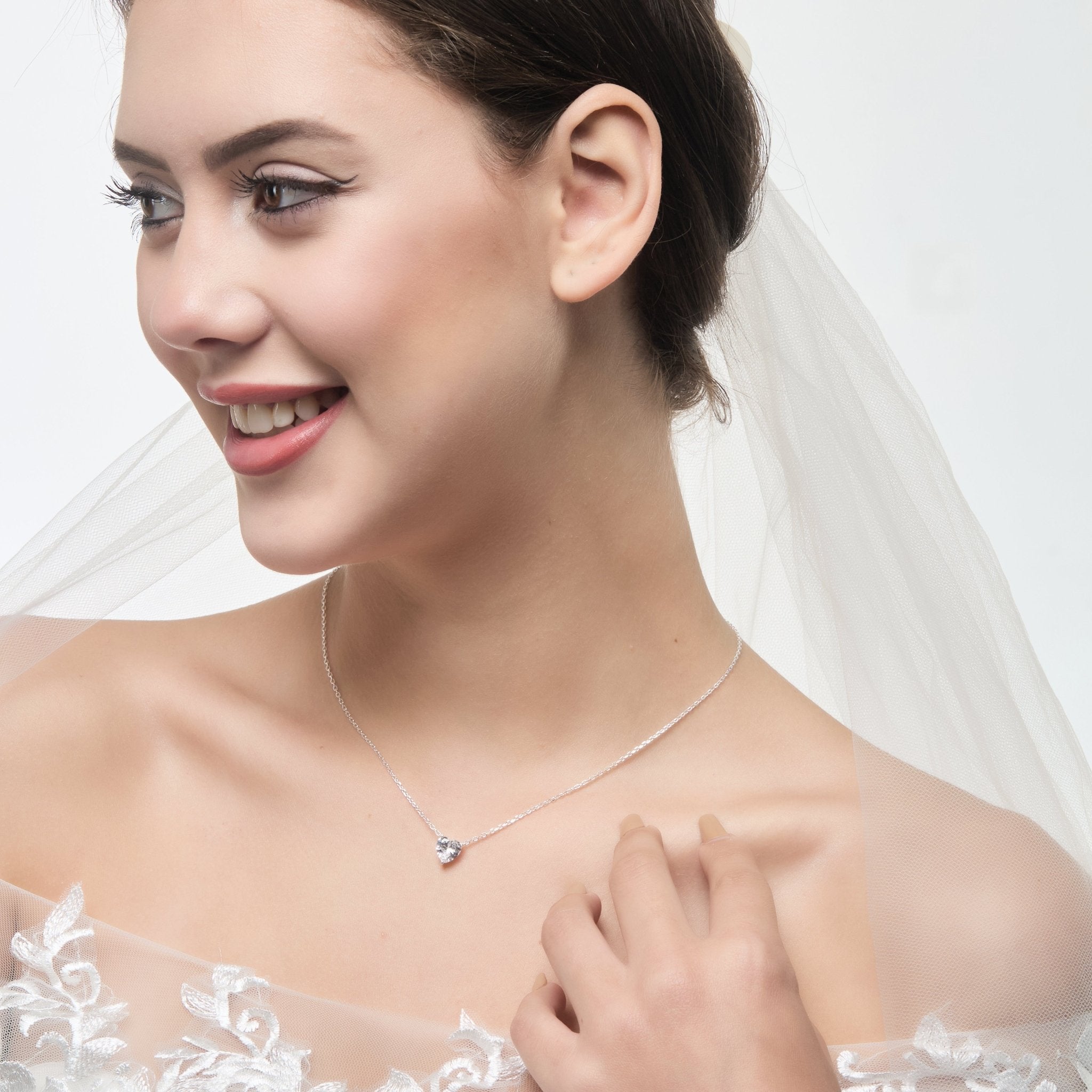 Sterling Silver I Couldn't Say I Do Without You Wedding Heart Solitaire Necklace with Zircondia® Crystals