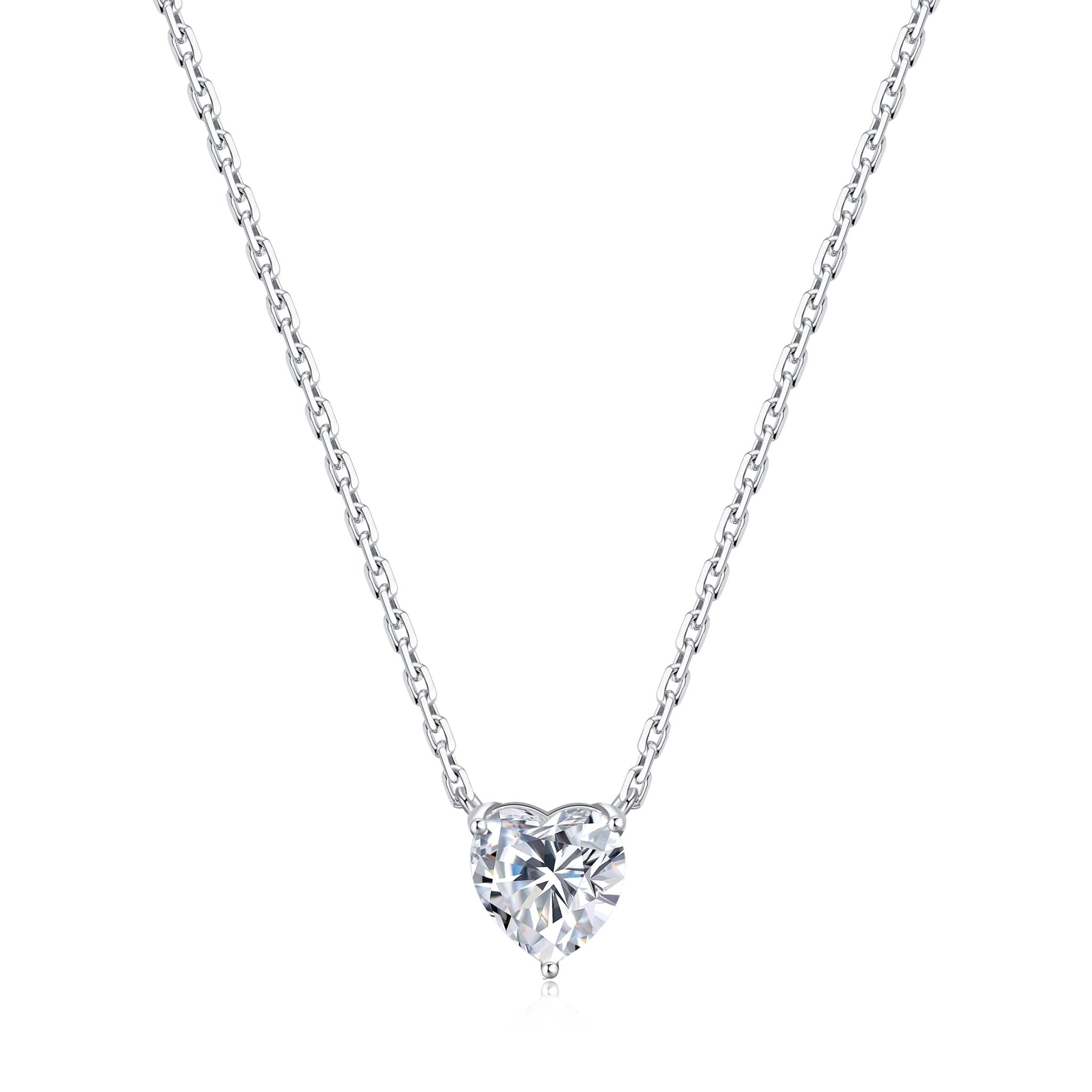 Sterling Silver Heart Solitaire Necklace Created with Zircondia® Crystals