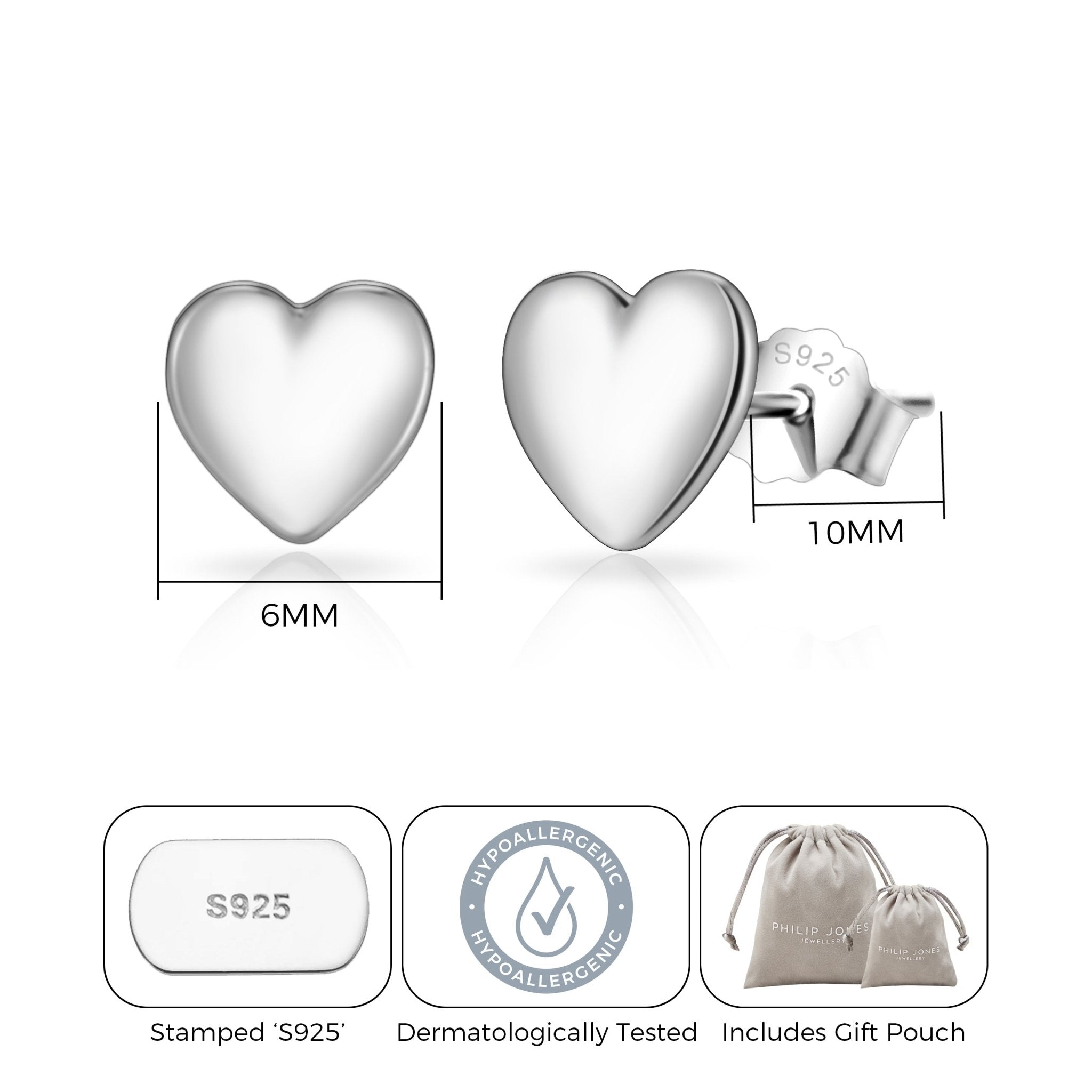 Sterling Silver Rounded Heart Earrings