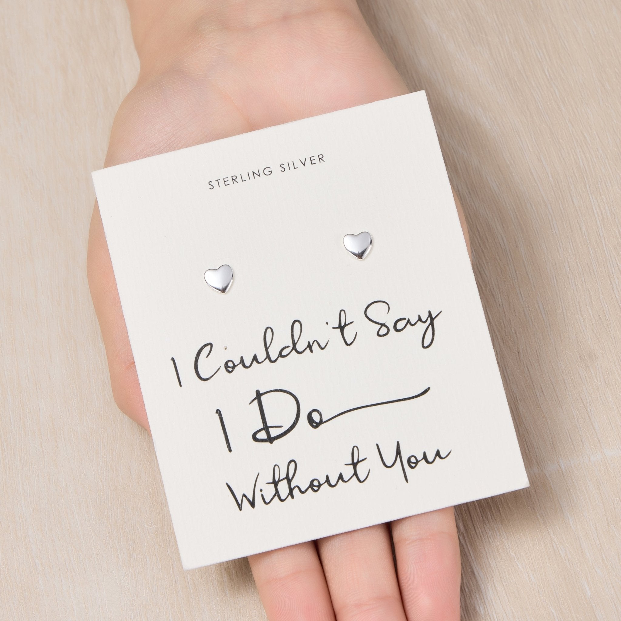 Sterling Silver I Couldn't Say I Do Without You Wedding Heart Stud Earrings