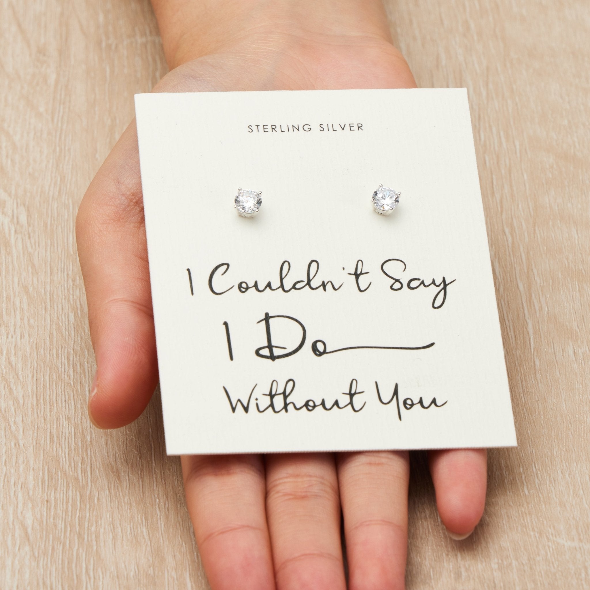 Sterling Silver I Couldn't Say I Do Without You Wedding Solitaire Crystal Earrings