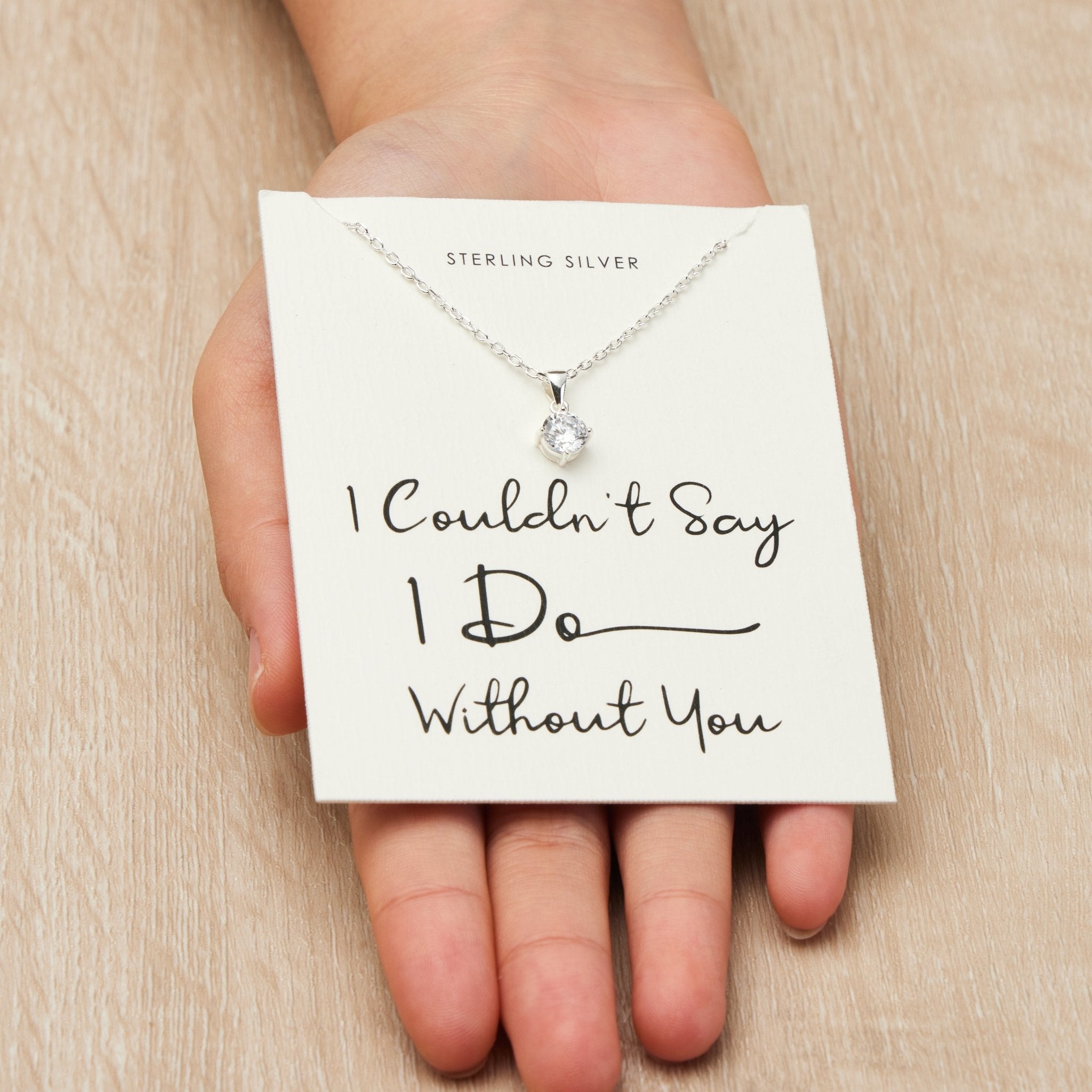 Sterling Silver I Couldn't Say I Do Without You Wedding Solitaire Crystal Necklace