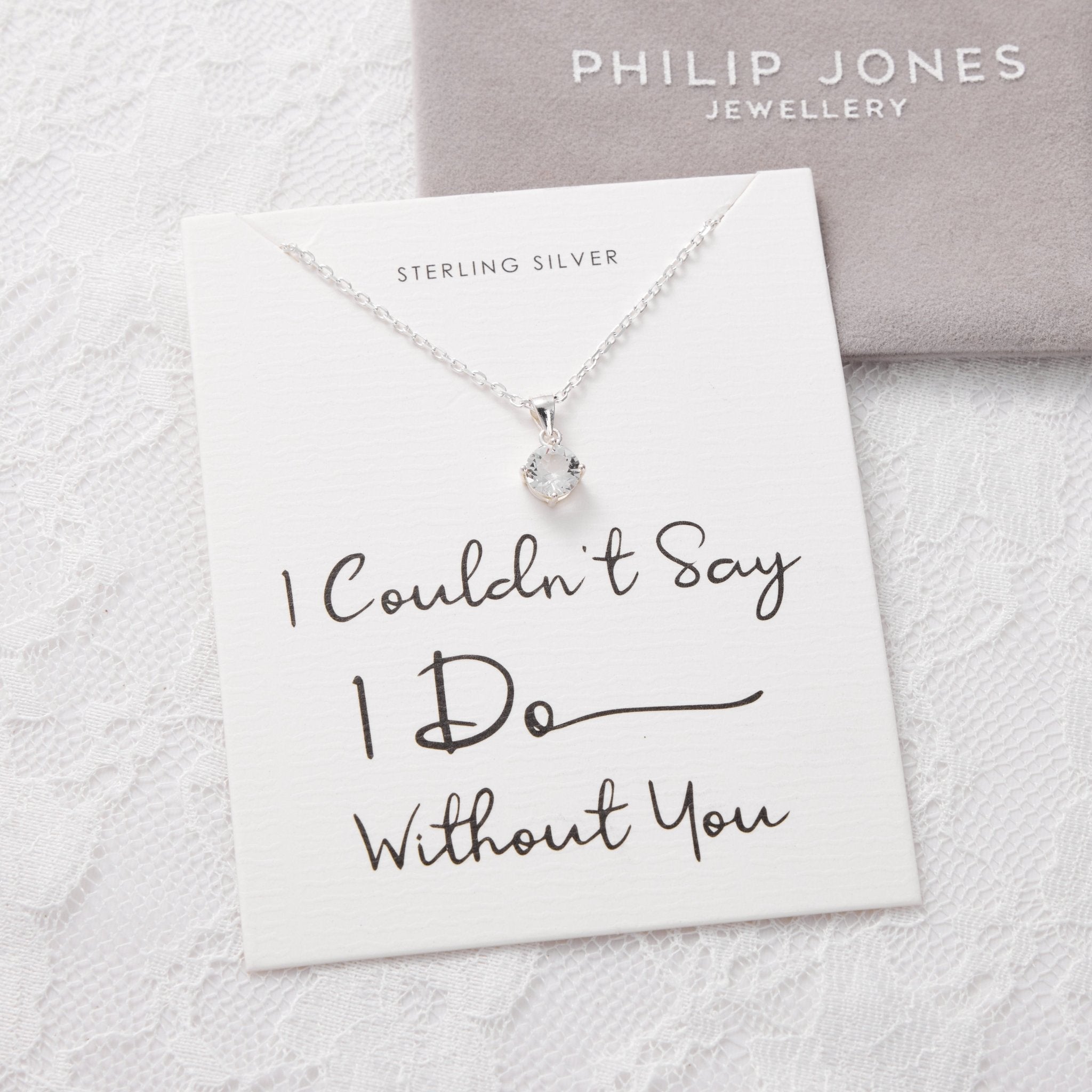 Sterling Silver I Couldn't Say I Do Without You Wedding Solitaire Crystal Necklace