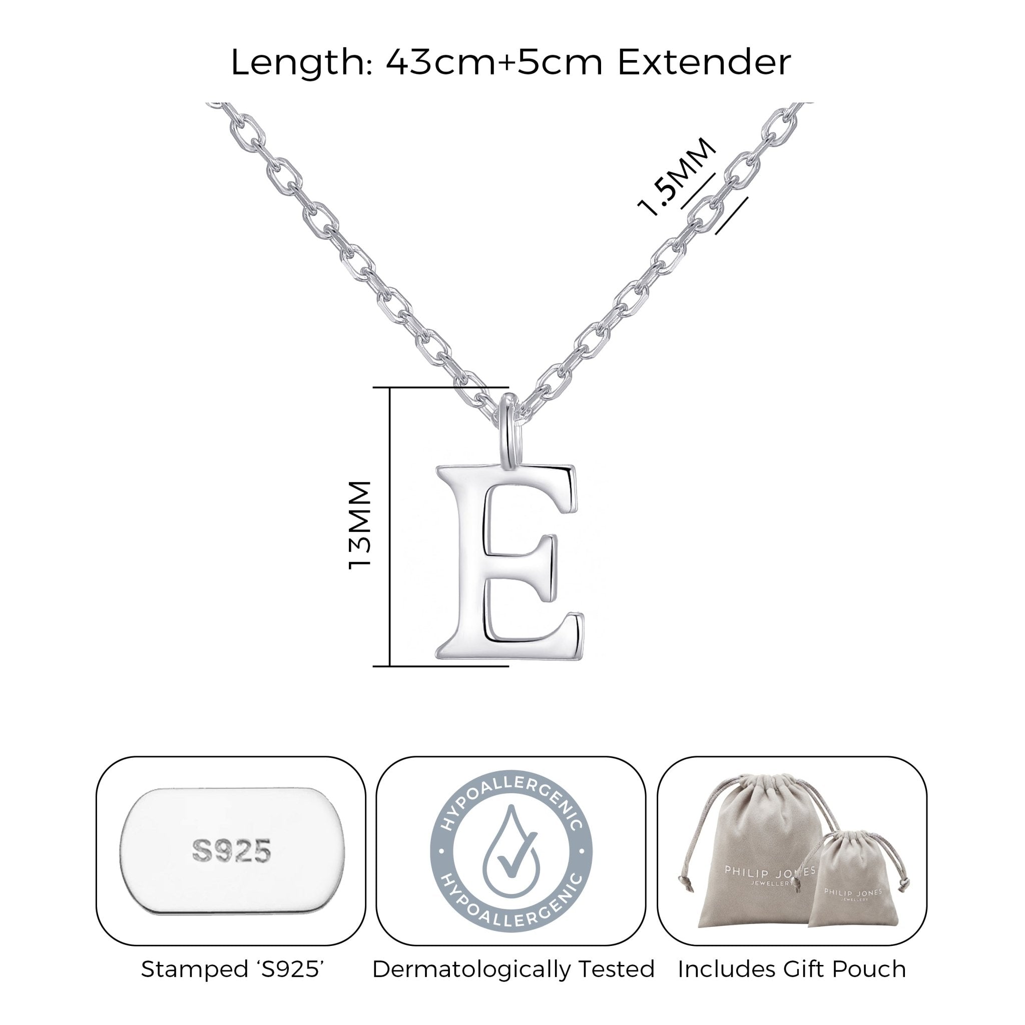 Sterling Silver Initial E Necklace