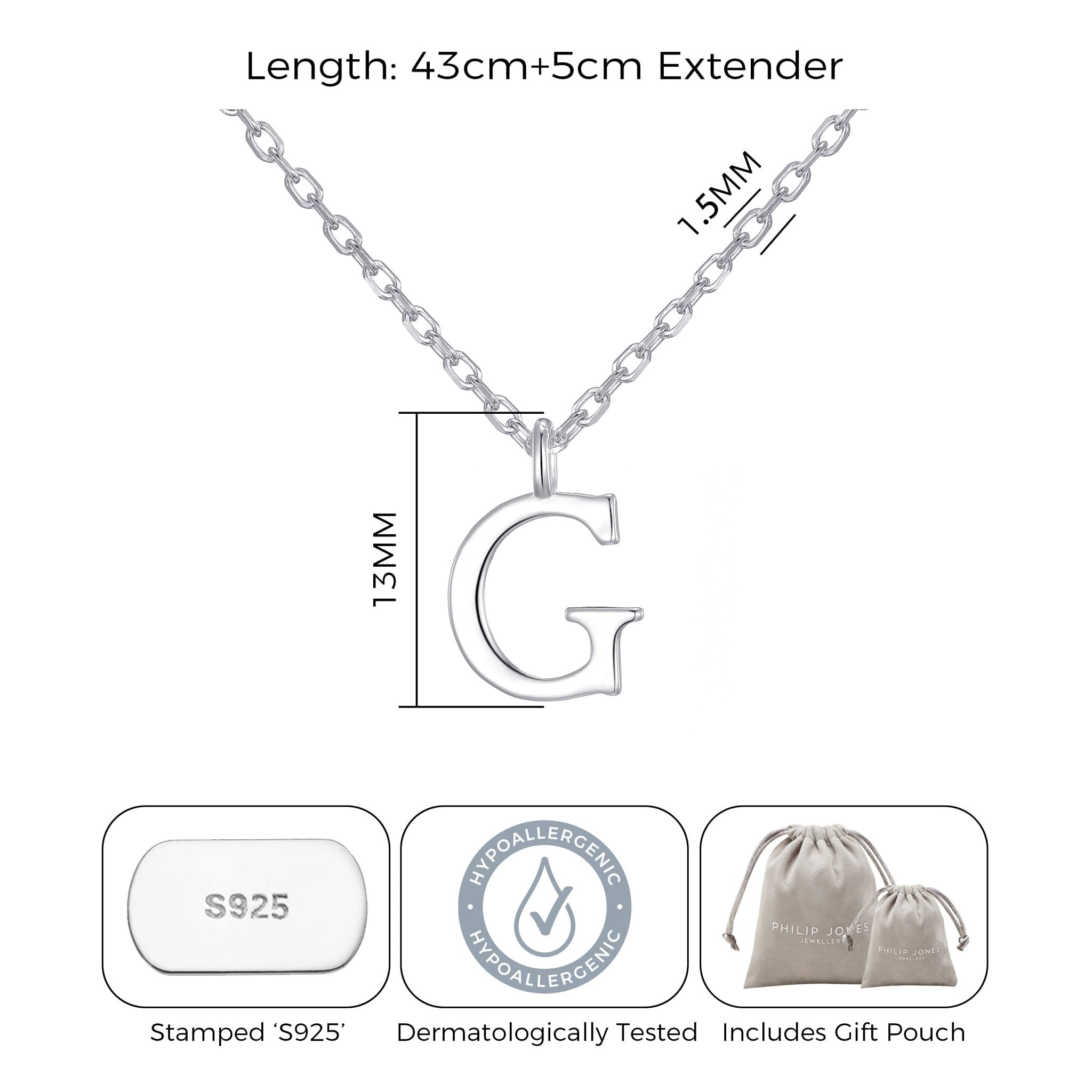 Sterling Silver Initial G Necklace